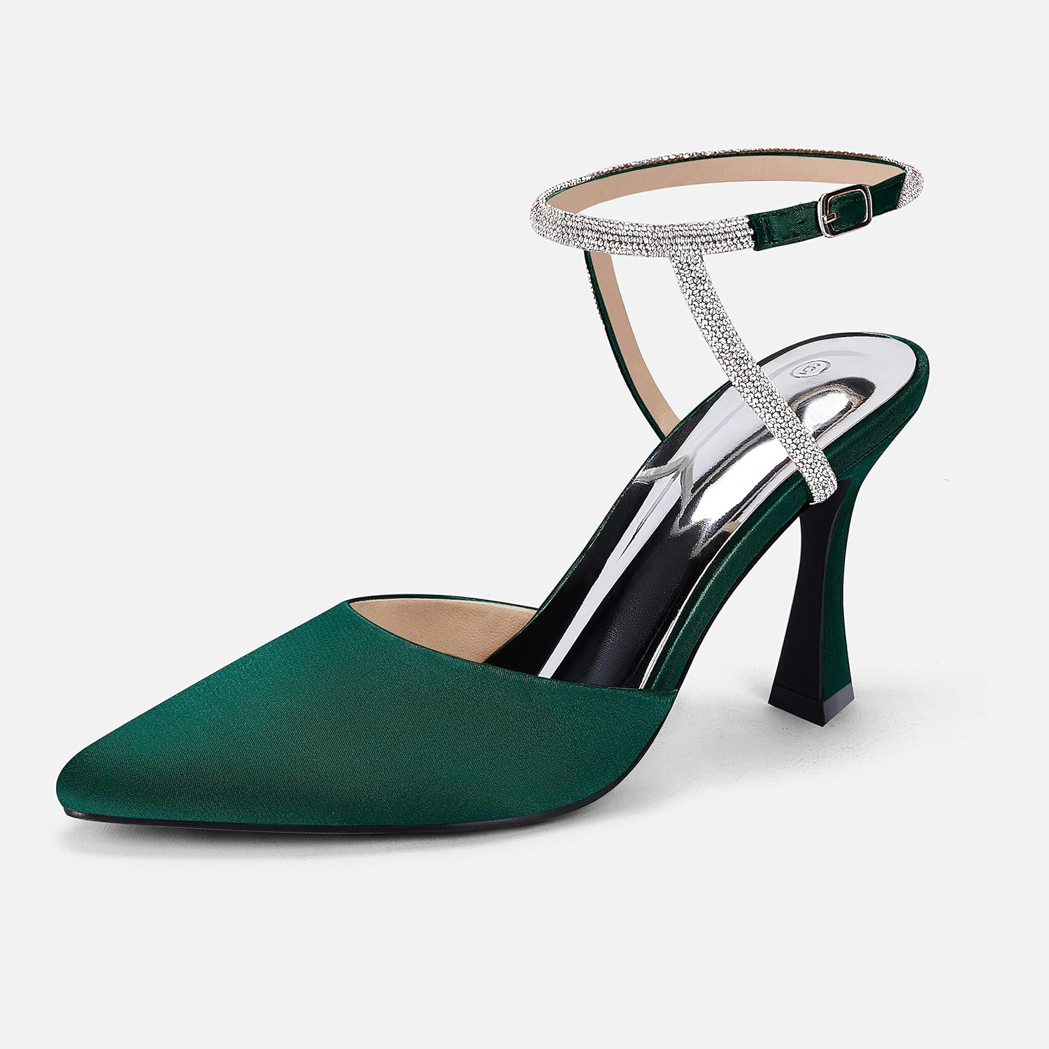 Coutgo Women Rhinestone Heels Kitten High Satin Pumps Pointed Toe Sparkly Sexy Wedding Dress Shoes - Image 2