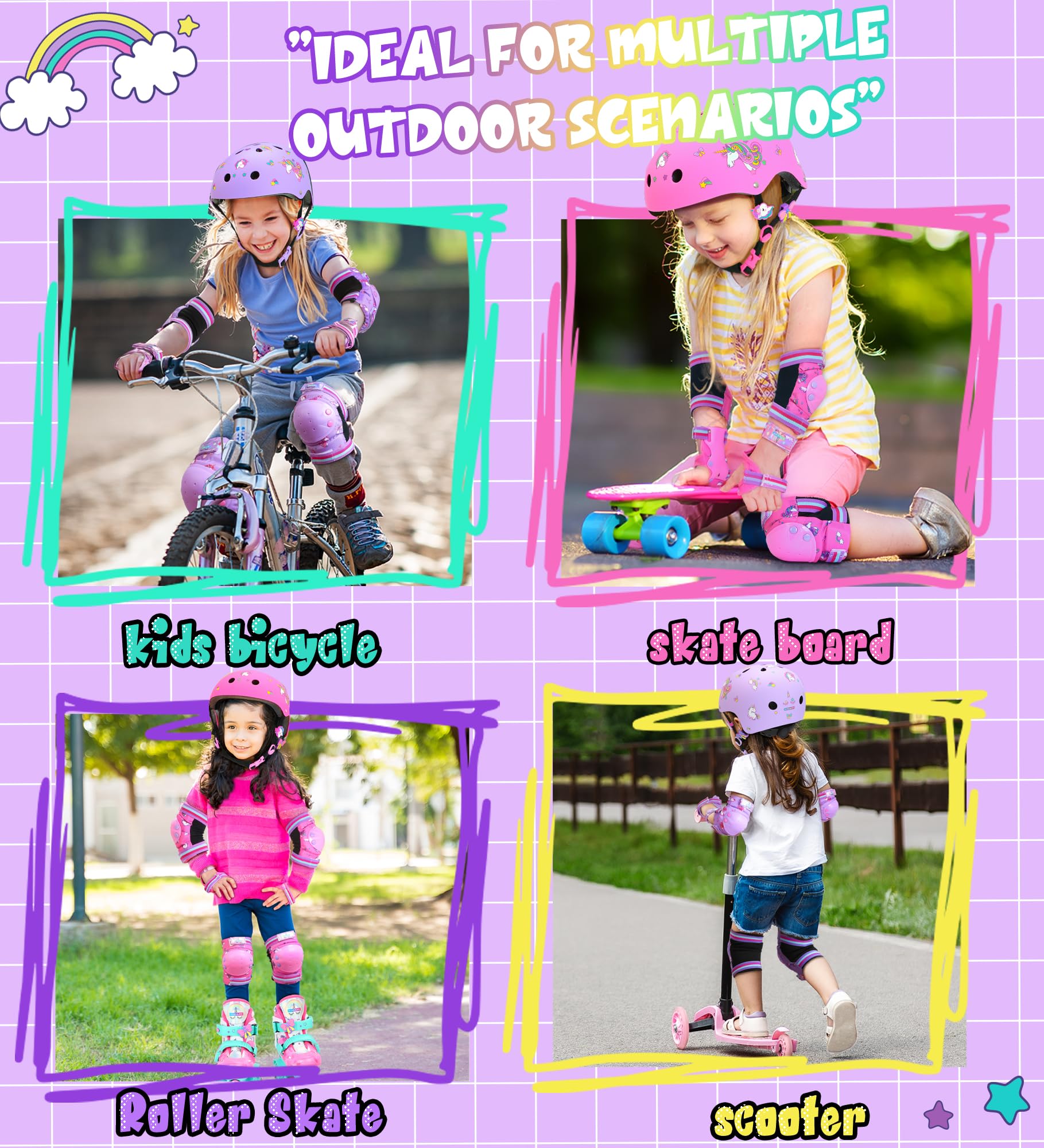Einhorn Kinderhelm Fahrradhelm für Mädchen Kinder Skaterhelm Robuster Verstellbar Geeignet für 3-12 Jahre Schutzhelm für Fahrrad Skaten Roller Skateboard Scooter