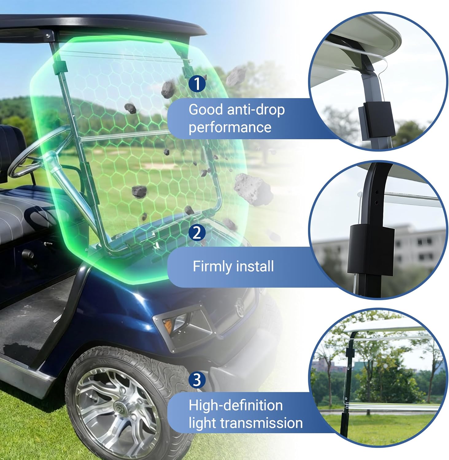 Golf Cart Windshield for Yamaha G14 G16 G19 (1995-2003) Models, Clear Foldable 3/16" (5MM) Thicken Acrylic Windshield, High Definition, Scratch-resistant, Impact Resistant and Shatterproof