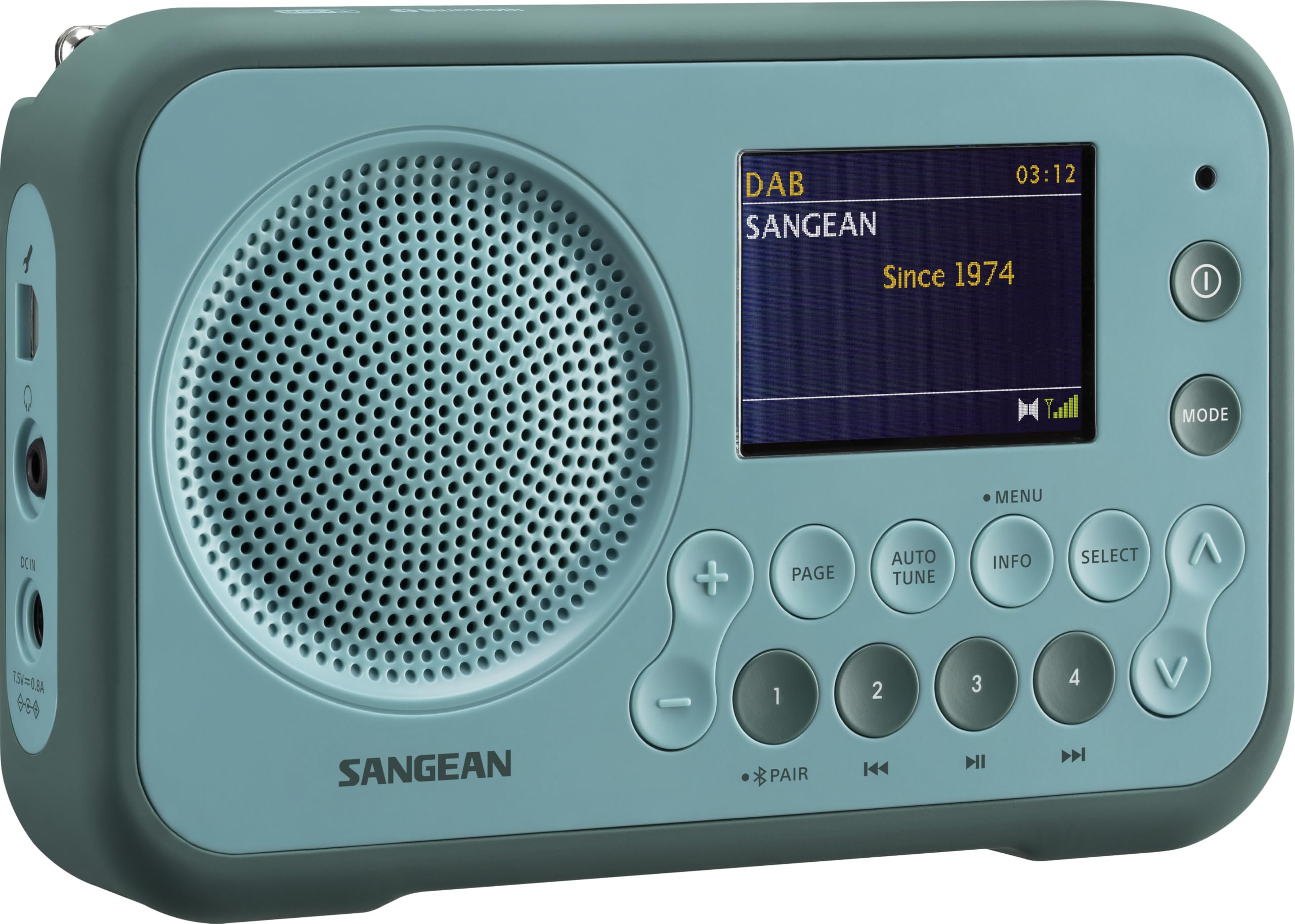 SANGEAN DPR-76BT – Kompaktes, tragbares Digital-Radio mit DAB+/FM, Bluetooth, intelligentem Batteriefach, Hellblau