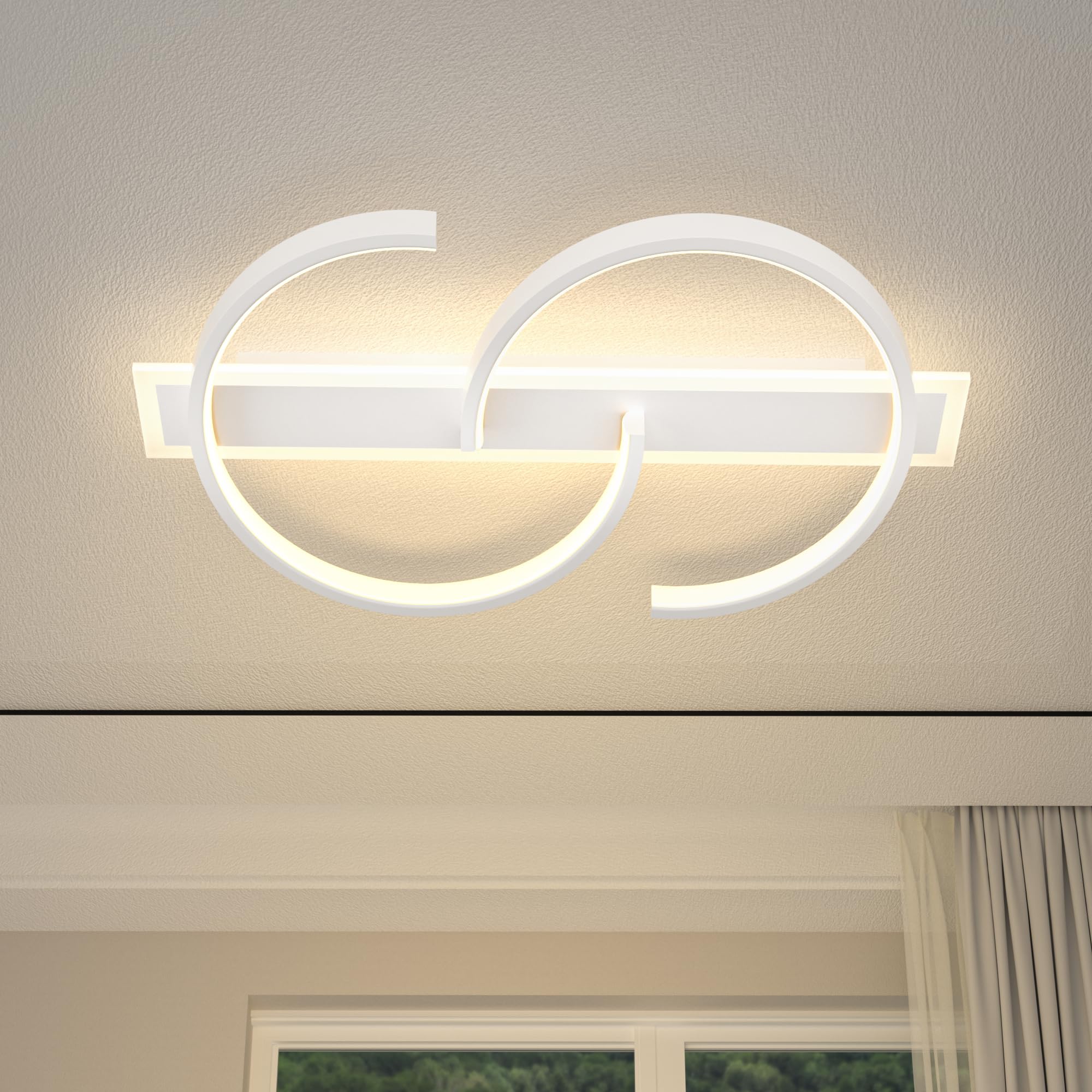 LUOLONG LED Ceiling Light dimmable Ceiling lamp Black Living Room lamp 55W with Remote Control 2-Ring Circle Ceiling Light Bedroom lamp Study Office Modern led Ceiling lighting-60cm White — image 1