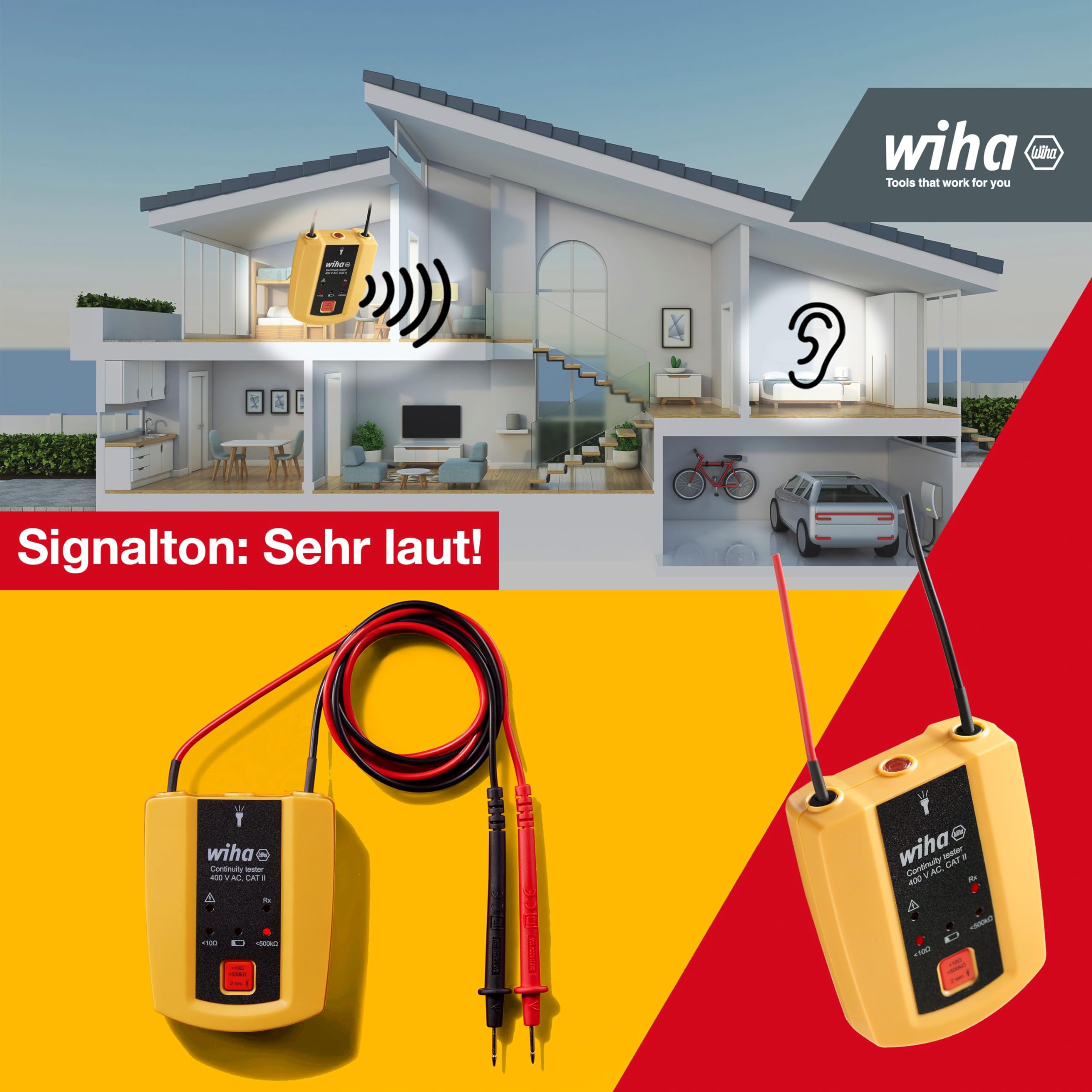 Wiha Durchgangsprüfer mit Ton bis 400 V AC, CAT II inkl. 2x AAA-Batterien I mit Taschenlampenfunktion I LED-Anzeige (45222)
