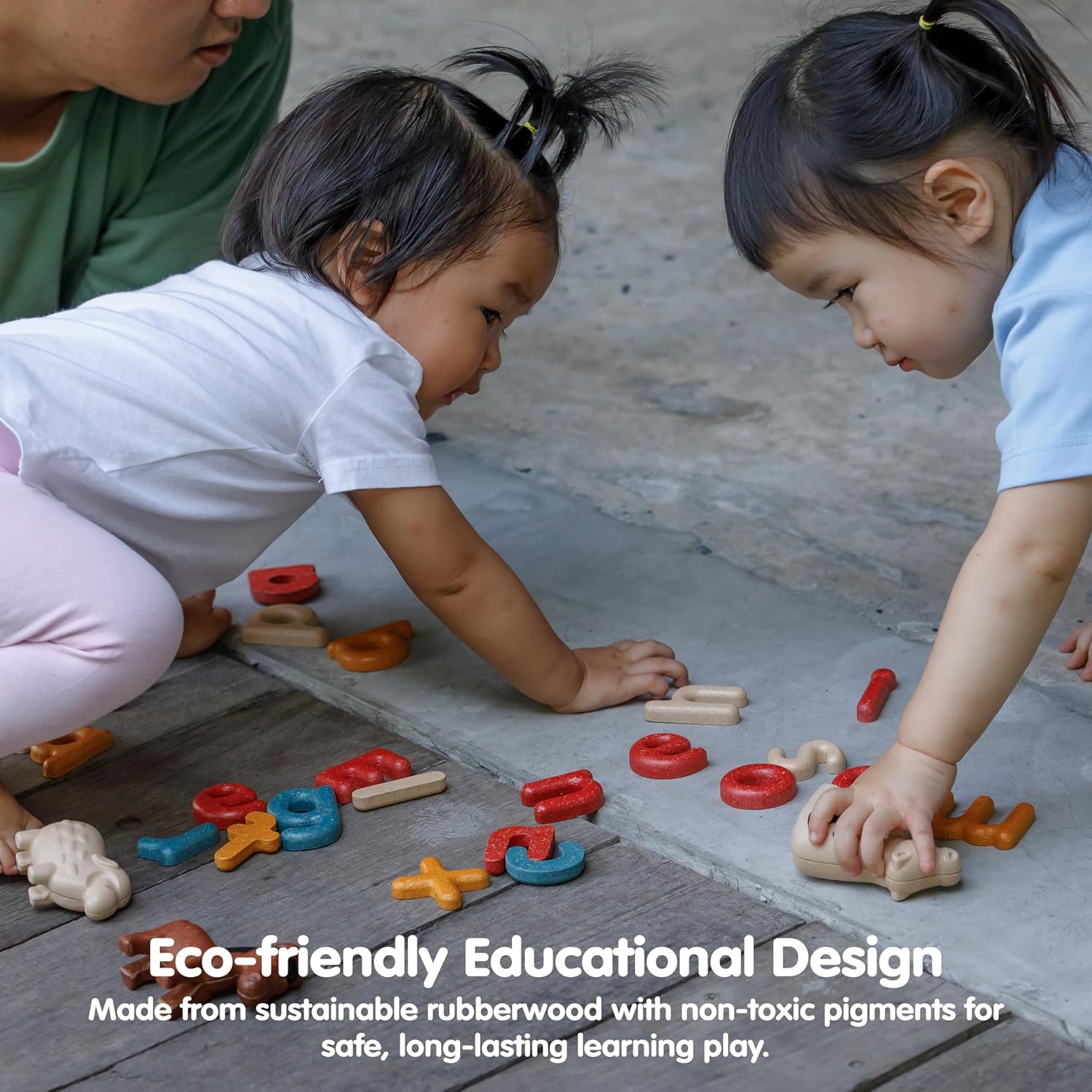 PlanToys® Lower Case Alphabet Wooden Learning Set for Kids Ages 3+ | Montessori Educational Resource for Literacy, Letter Recognition & Spelling | Eco-Friendly Early Language Development Tool