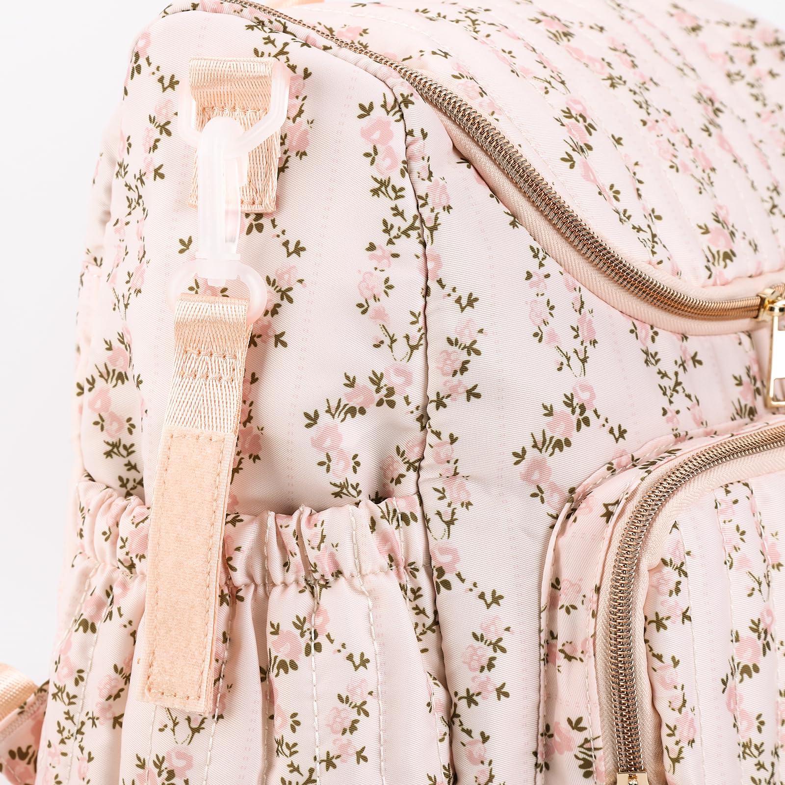 Wickelrucksack Damen, Toile de Jouy Wickeltasche Rucksack, Perfekt für Baby Erstausstattung Neugeborene, Große Windeltasche mit Kinderwagenbefestigung für Mütter (beige rosa blumenmuster)