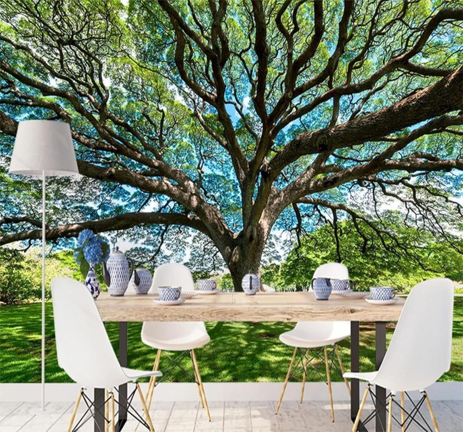 XLMING Fresh Green Towering Trees Landscape 3D Wallpaper Silky Texture Home Study Office Grey Dining Room Sofa Bedroom Living Room TV Backdrop-400cm×280cm