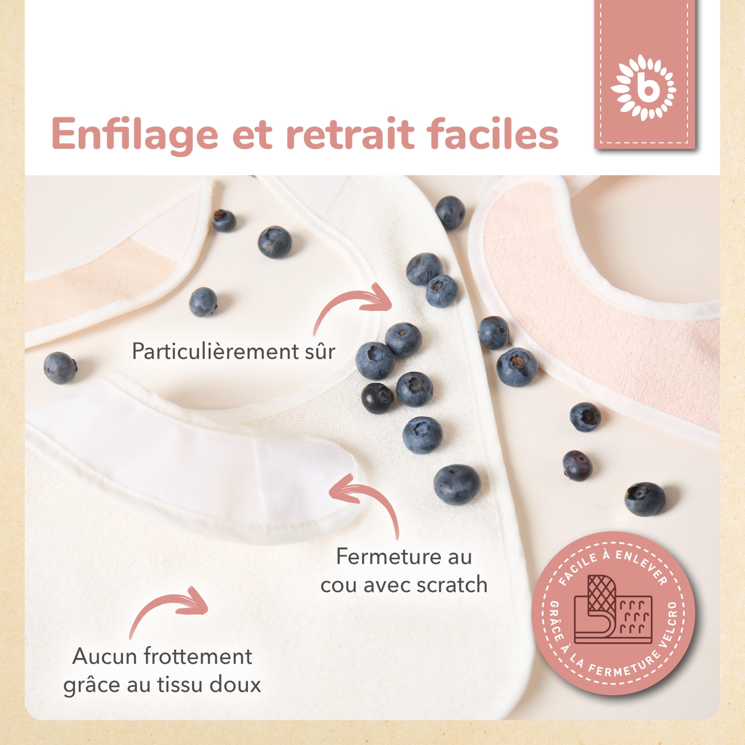 Bieco Ella Lot de 5 bavoirs imperméables en tissu éponge avec fermeture Velcro pour nouveau-né et bébé Rose