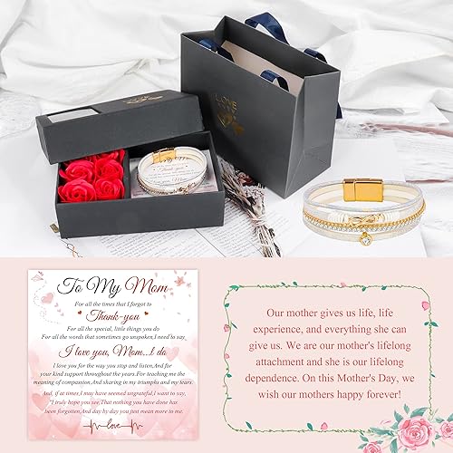 Miniatura 2 de Multilayer Leather Wrap Bracelets,Women Heart Modern Boho Bracelet,Magnetic Clasp Cuff Rhinestone Leather Bracelets Jewelry For GirlsWomen