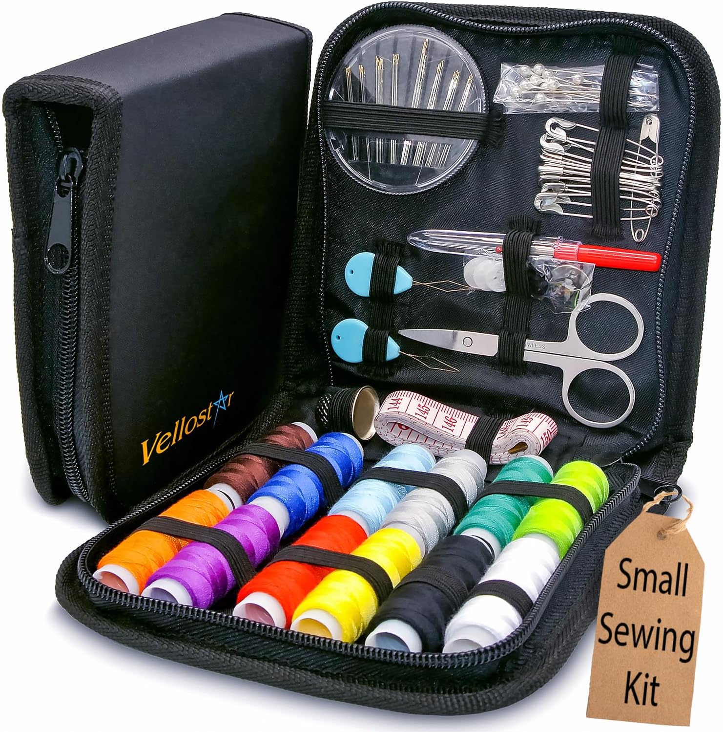 - Small Sewing Kit for Beginners โ Portable Needle & Thread Travel Kit w/ 12 Thread Colors, Needles, Scissors & Measuring Tape for Emergency Clothing Repairs, Buttons, Hemming & Quick Mending