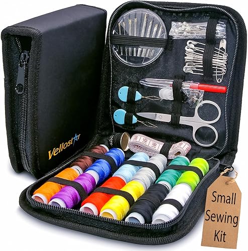 Mini kit de costura de viaje VelloStar para adultos kit de aguja e hilo fácil de usar en casa y en movimiento, kit básico de emergencia con hilos y