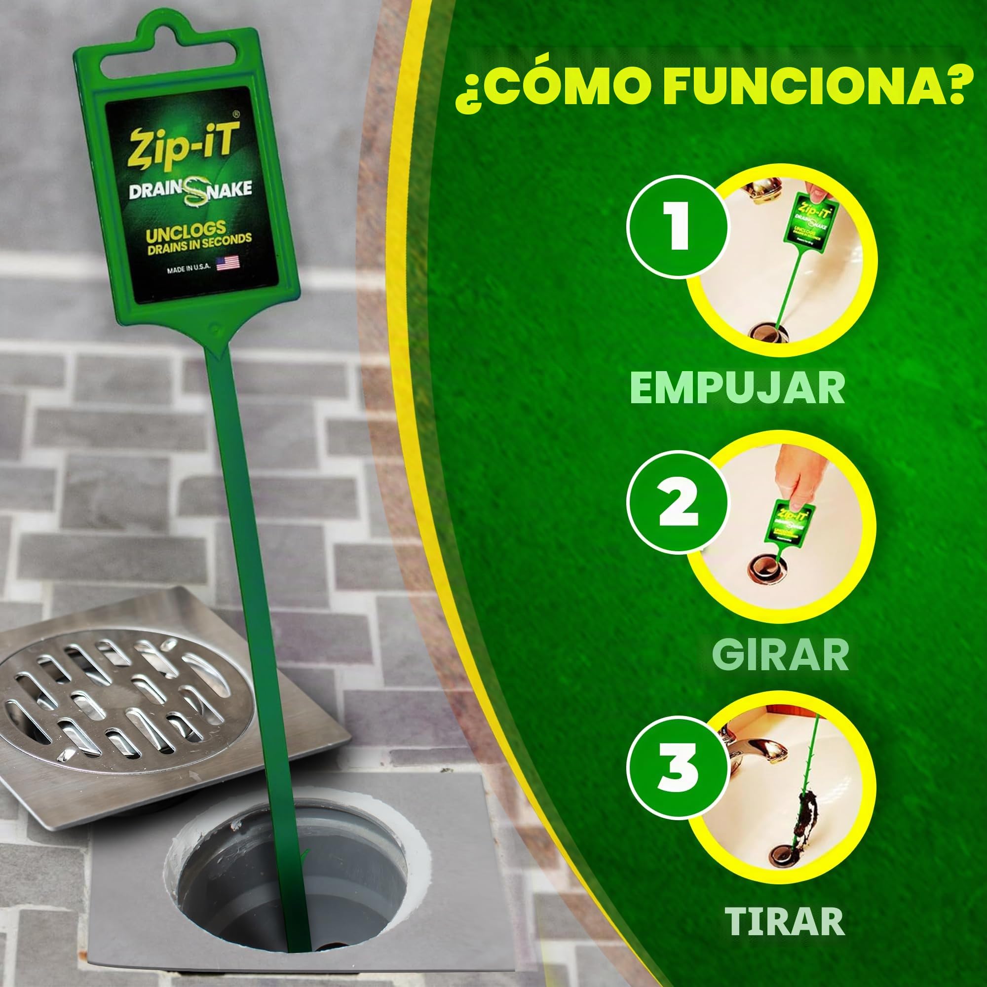 Zip-It® Original Inventor - Limpiador de desagües - Paquete de 3