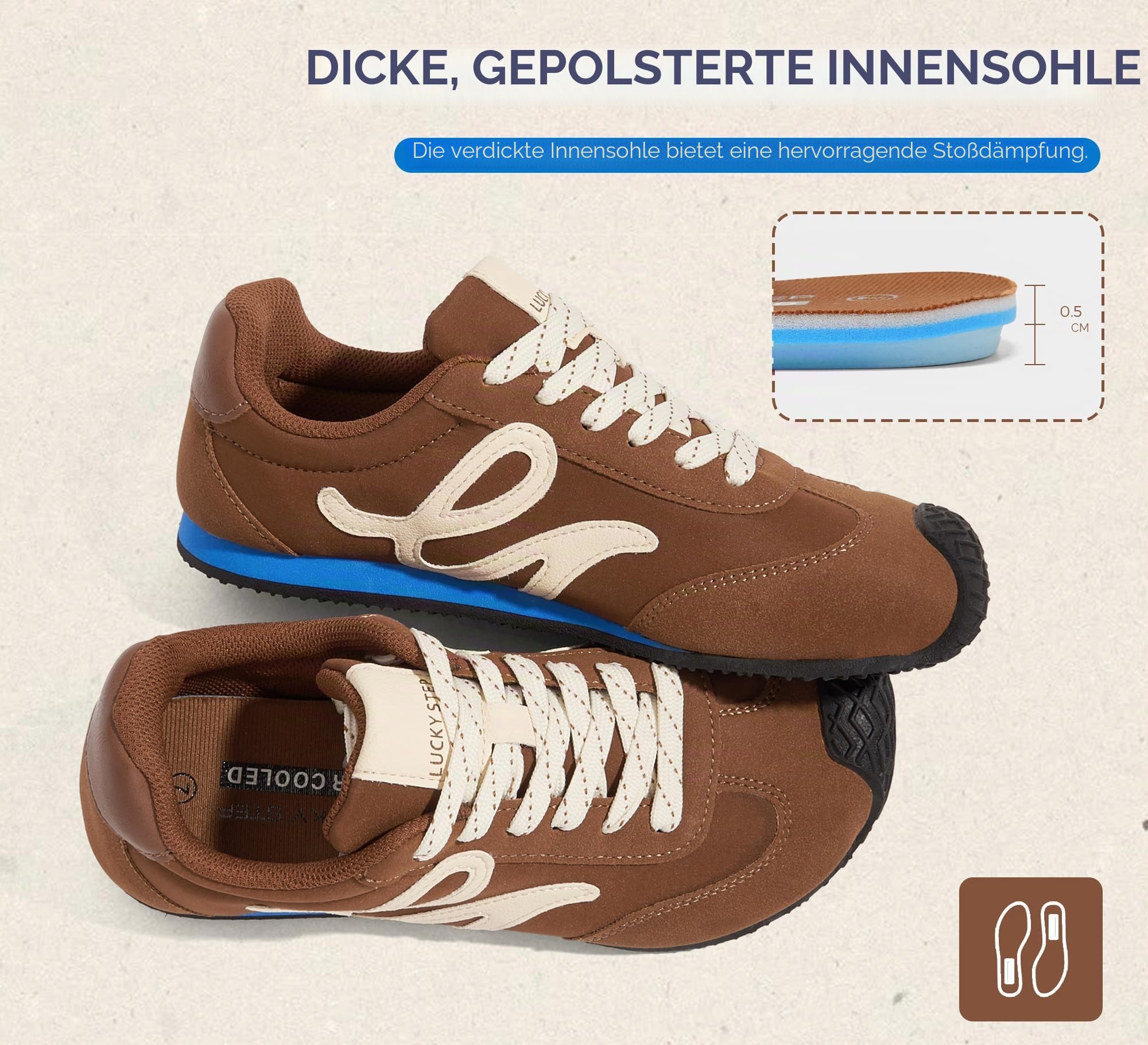 LUCKY STEP Damen Retro-Tennis-Mode-Sneaker – Klassische, lässige Echtleder-Sneakers mit Leichter Dünnsohlen-Konstruktion, stilvoll & bequem