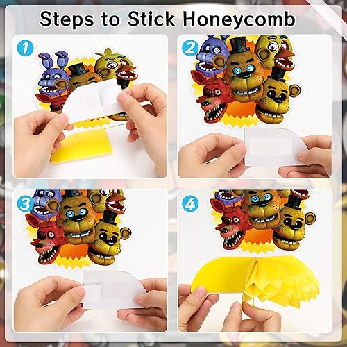 Miniatura 6 de Centro de mesa de panal de dibujos animados, suministros para fiestas, 10 piezas de decoración de mesa 3D de doble cara con impresión de panal de