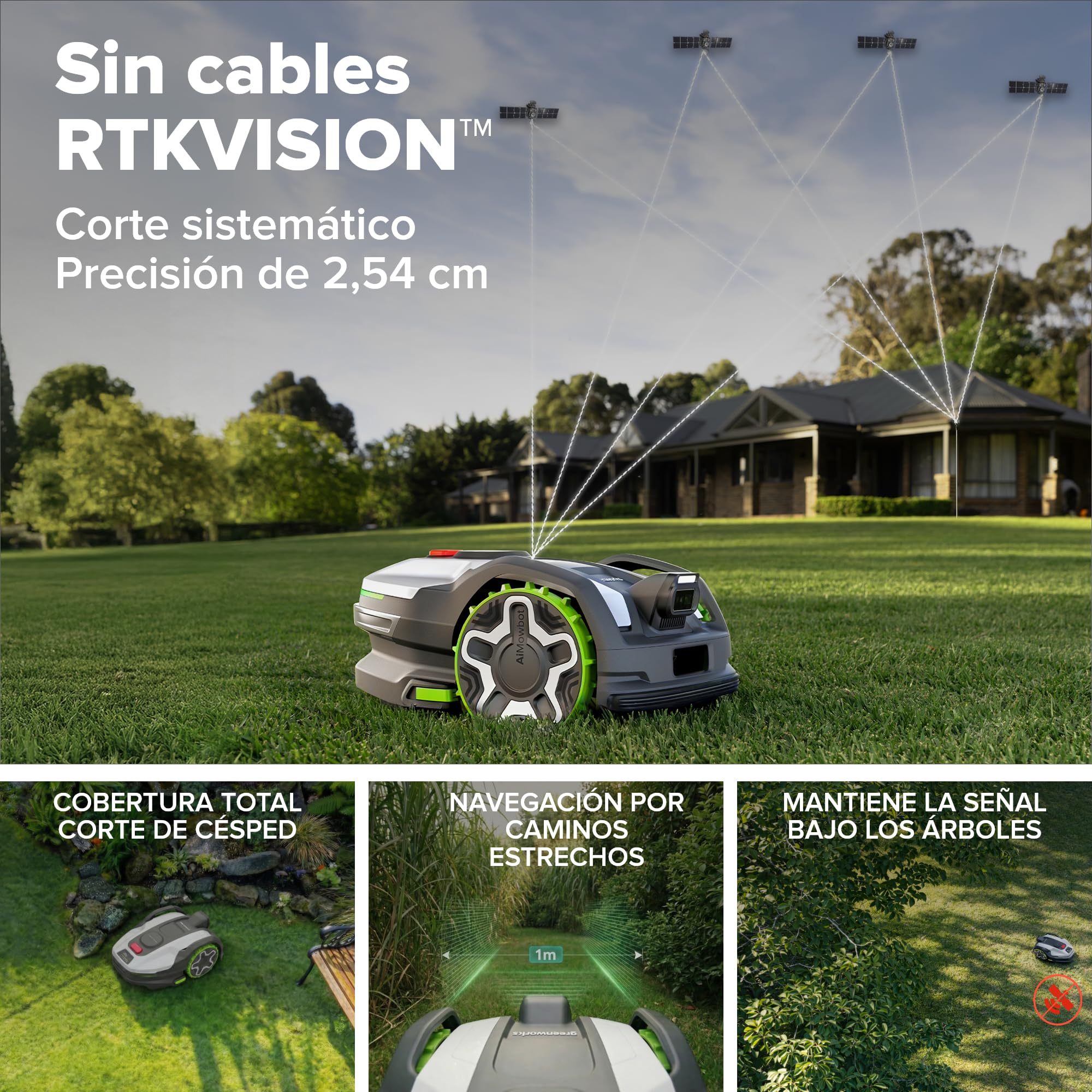Greenworks C8 Vision+RTK – Cortacésped Robot sin Cable hasta 800 m², Mapeo Automático, Detección de Obstáculos 3D-ToF (Día y Noche), Gestión Multi-Zona Vía App, Garantía del Fabricante 3 Años