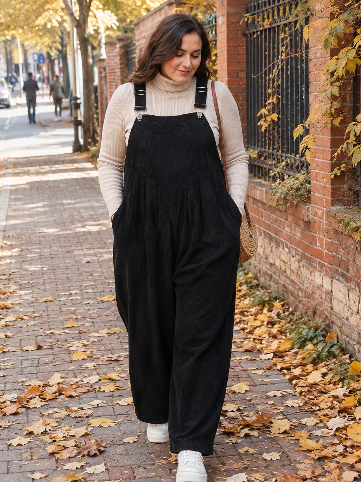 Moon Wood Cord-Overall, Übergröße, weites Bein, Jumpsuits für Damen, leger
