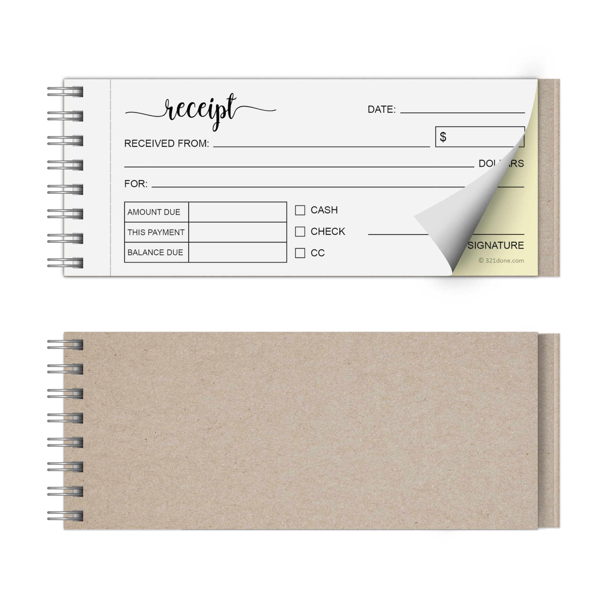 321Done Spiral Bound Receipt Book with Carbon Copies, 2.75x6, 50 Sets