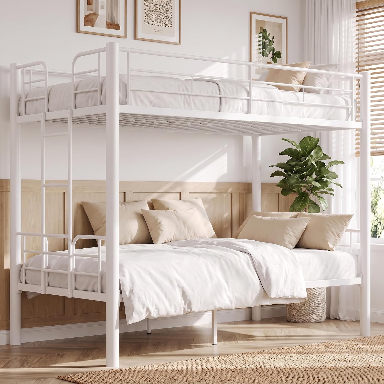 DUMOS Heavy-Duty Metal Twin-Over-Twin Bunk Bed with Steel Slats and Ladder