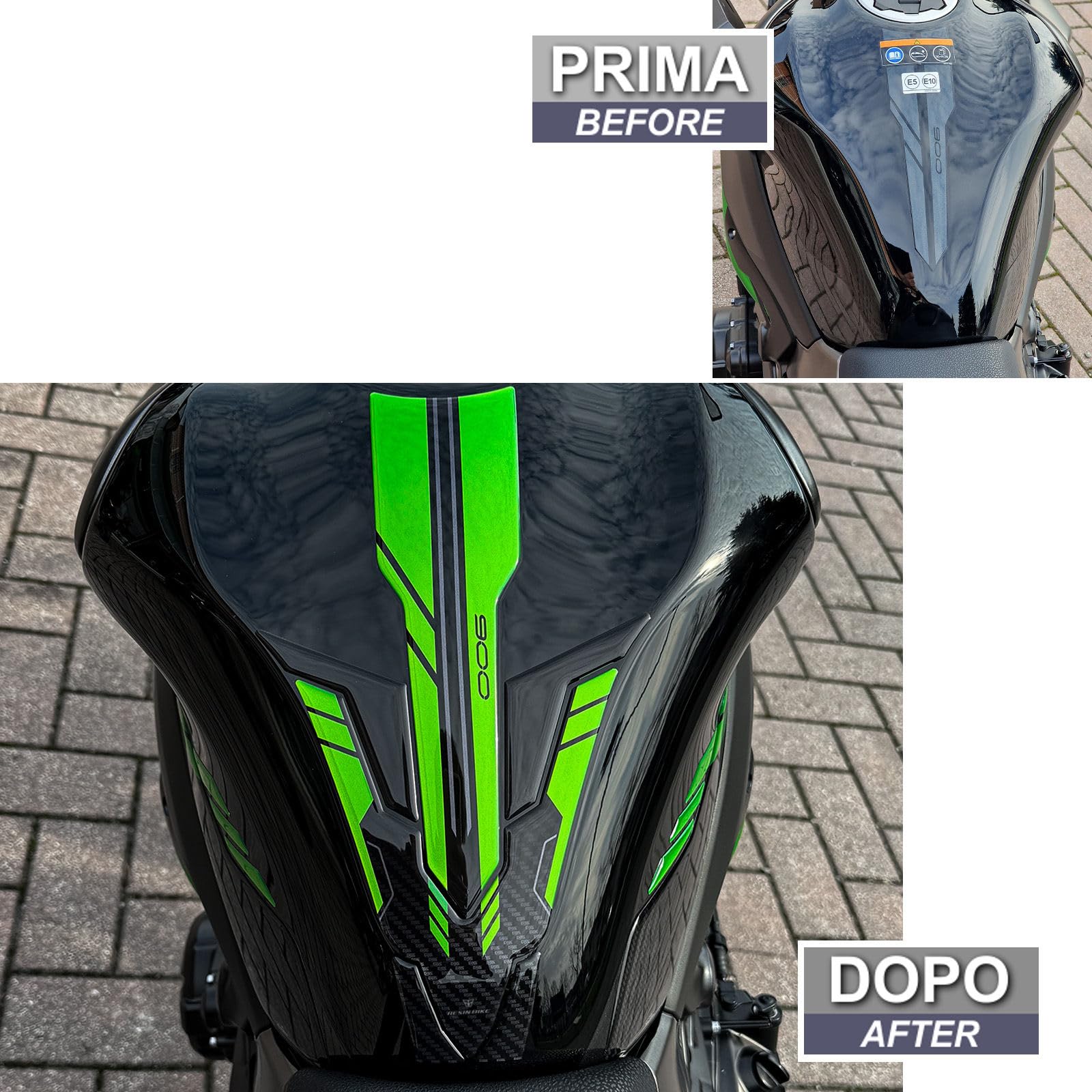 Resin Bike Motorstickers compatibel met Kawasaki Z900 2023-2024. Motorbescherming Hakbeschermers Tegen Stoten en Krassen. Een paar hars 3D- stickers Made in Italy