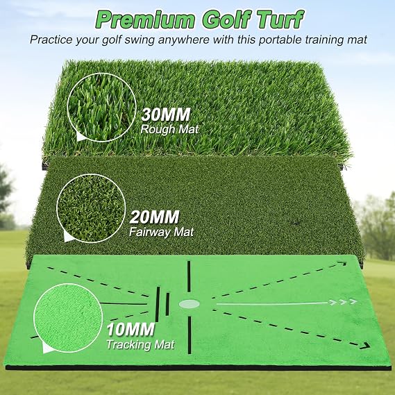 MoKo Golf Hitting Mat, Golf Practice Mat for Swing Path Feedback, Extra Replaceable Training Mats with Non-Slip Heavy Duty Rubber Base, Golfer Gifts for Men Women Outdoor Indoor