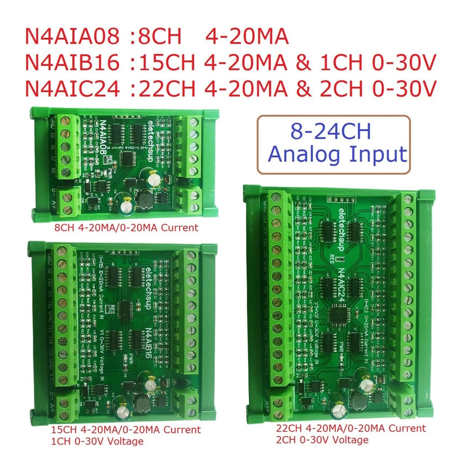 Modulo relè PLC Collettore di ingresso analogico di corrente a 8 canali da 4-20MA a RS485 Scheda MODBUS RTU DC 7-25V for sensore di pressione termocoppia PT100 K(8CH Only Board)