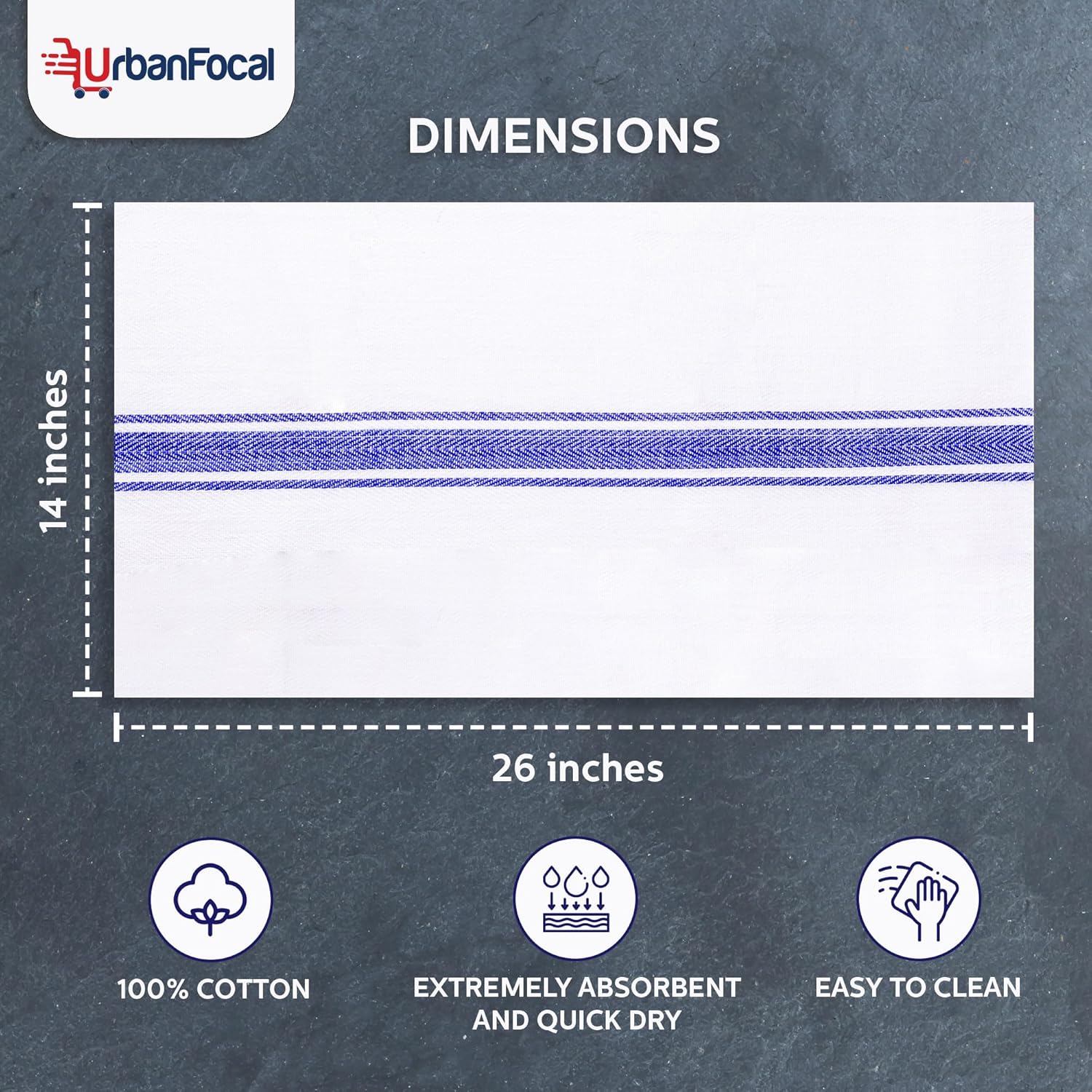 Washable Kitchen Dish Towels - 100% Cotton Super Absorbent 12 Pack Reusable Cleaning Towel for Dishes | White with Blue Stripe, 14 x 26 - Image 6