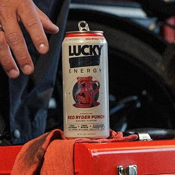 مشروبات الطاقة الخالية من السكر من Lucky Energy، Red Ryder Punch، علب 16 أونصة (عبوة من 12 علبة) مشروب طاقة صحي خالٍ من السكر مع الماكا والجينسنغ وبيتا ألانين والتورين و200 مجم من الكافيين