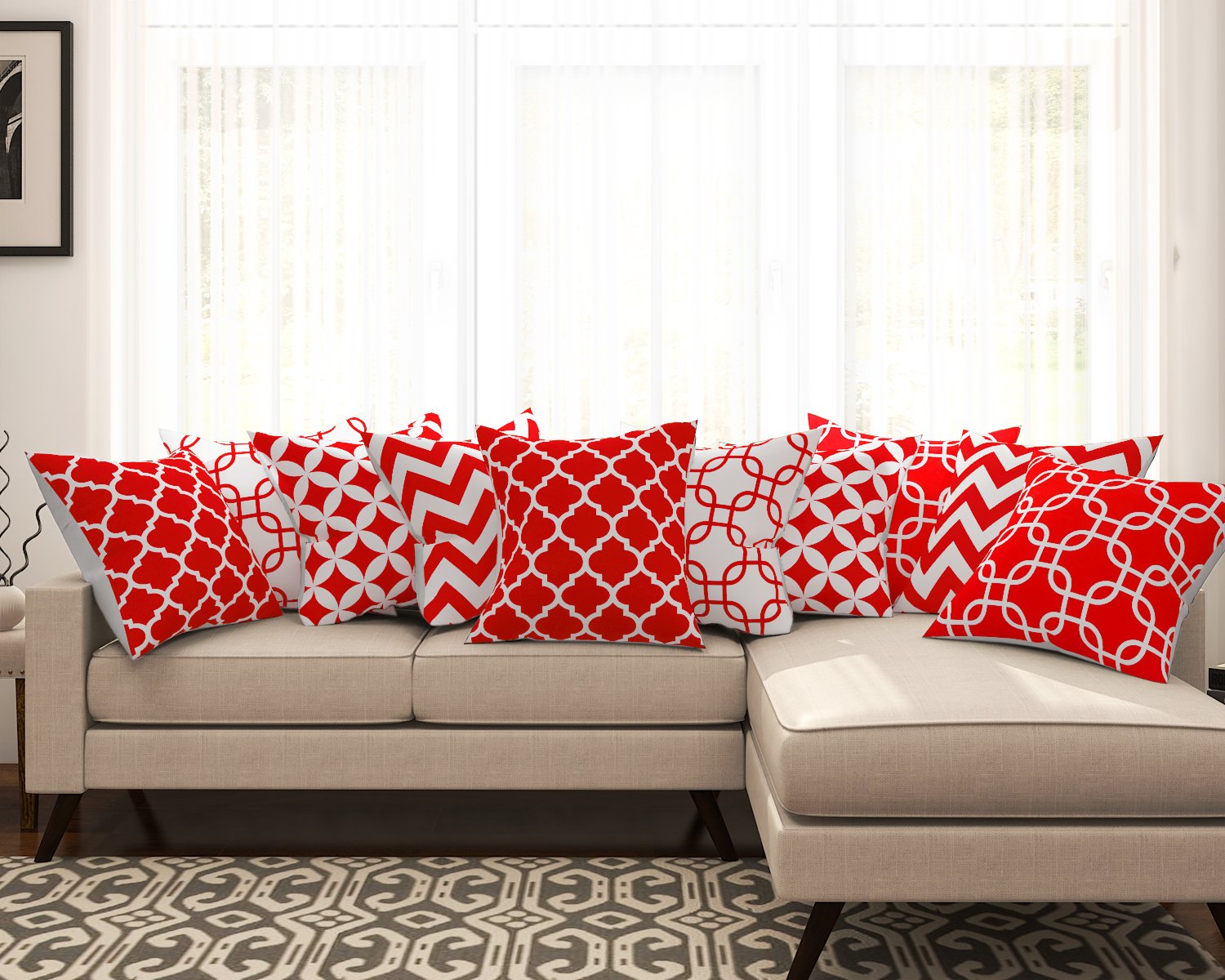 SEJ Cotton Geometric HD Digital 16 by 16 Cushion Covers (Set of 10)