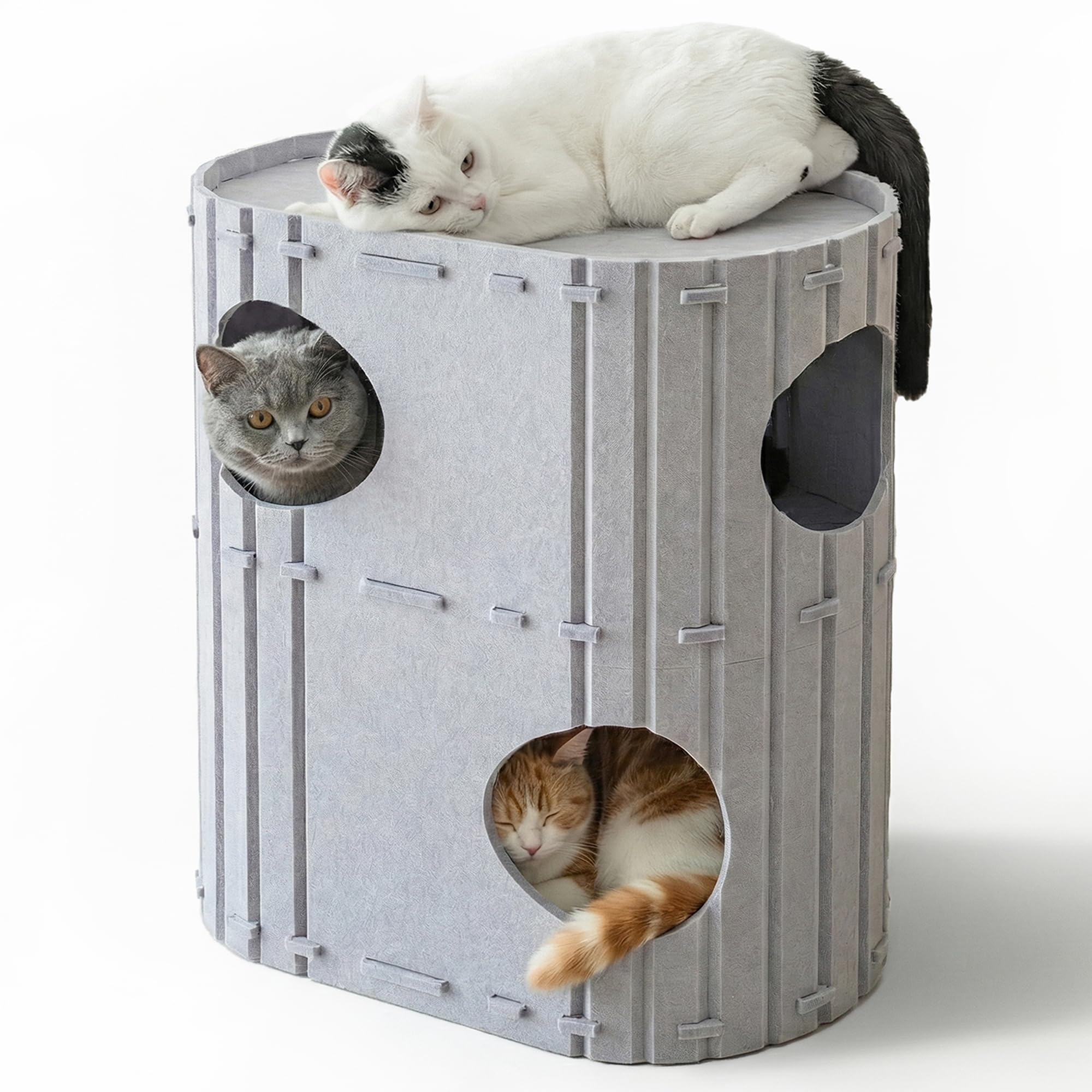 PETKARAY Katzenhöhle Filz, Katzenhaus Indoor 3 Schicht Katzenbet, Kuschelhöhle für Katzen zum Schlafen, Spielen & Verstecken, Filzhöhle Beige, Groß 45 x 37 x 60 cm