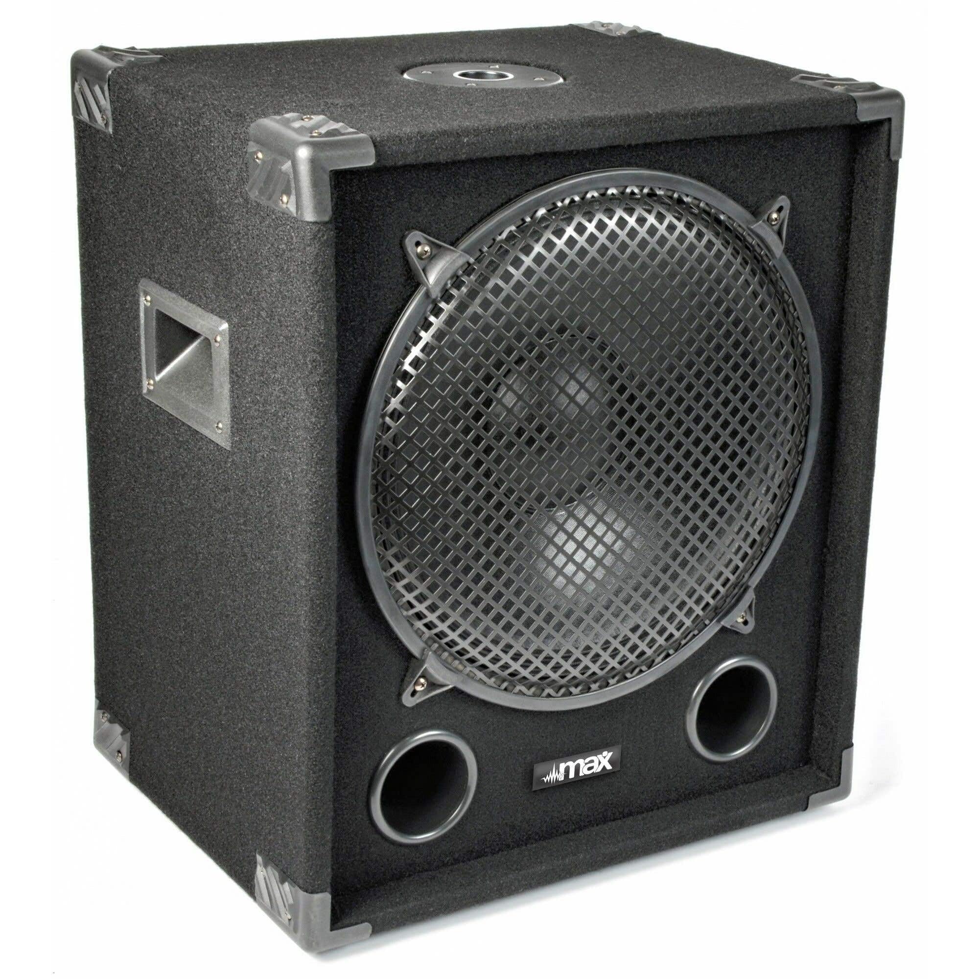MAX MAX15SUB Subwoofer pasivo de 1200 W. Subwoofer para DJ de 15", 2 x bornes, Tophat para Altavoz, Graves Profundos y resonantes, Resistente y fácil de Transportar
