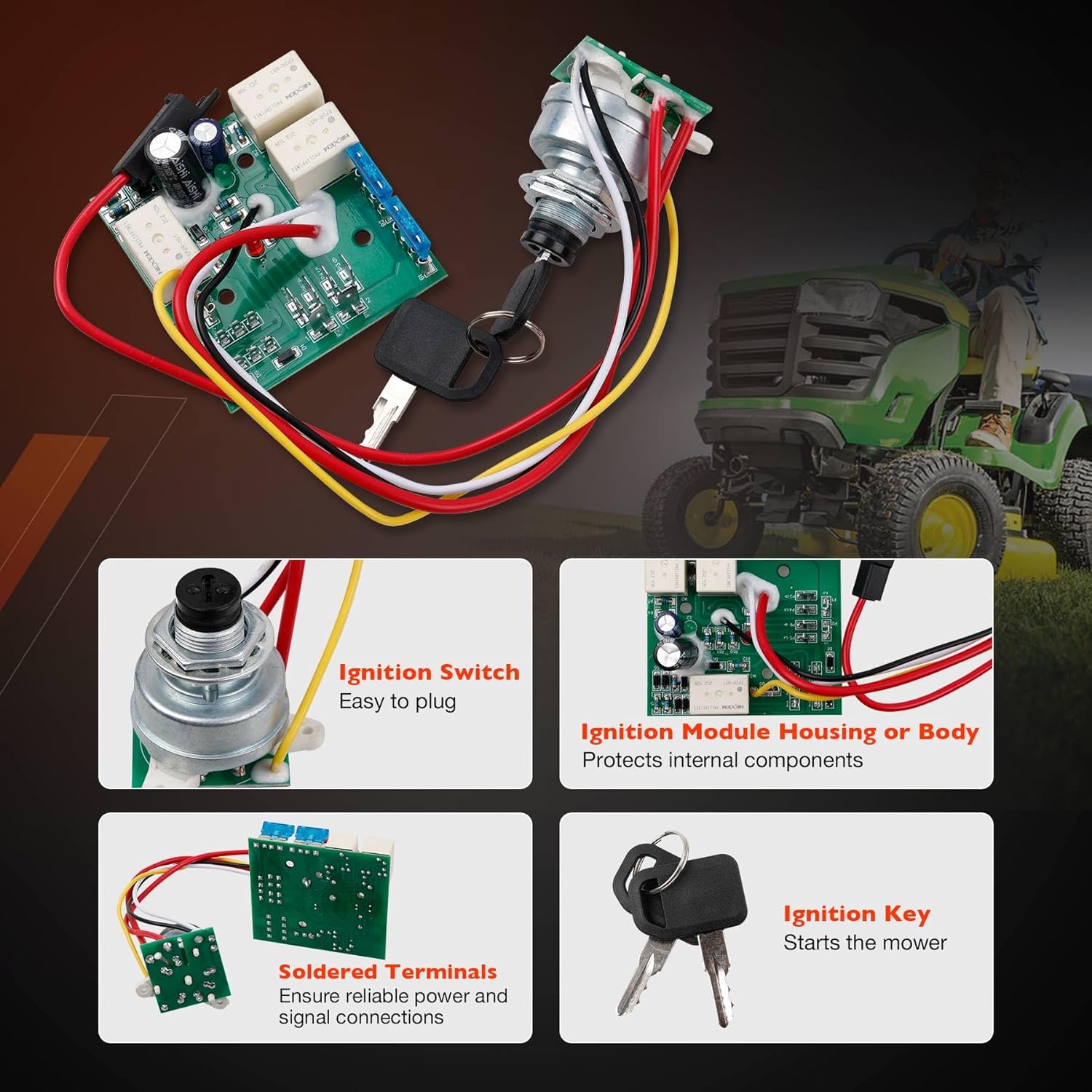 AM132500 Ignition Switch Module with Keys Compatible with John Deere LX255 LX266 LX277 LX279 LX280 LX288 GX255 GX325 GX335 GTX345 GX355 GT225 GT235 GT235E X465 X575 X585 X595 Lawn Tractors