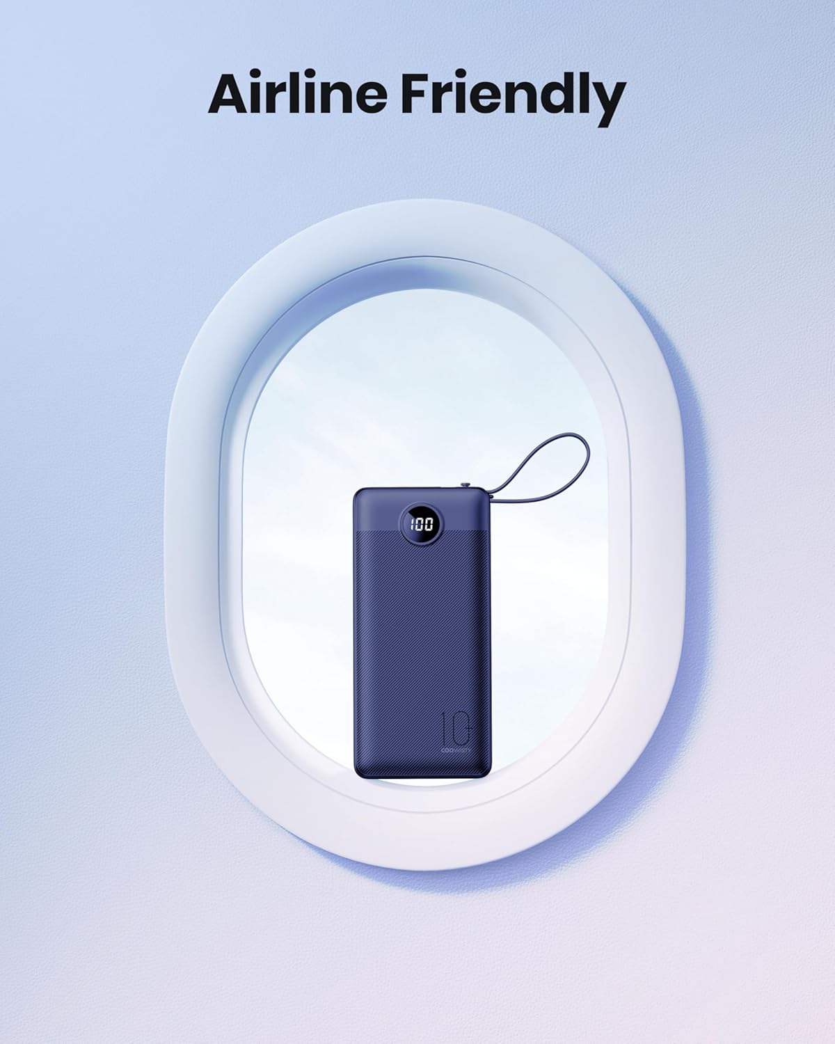 Portable Power Bank, Compact 10000mAh Portable Charger with 4 Cables, USB C Battery Pack 5 Outputs 2 Inputs LED Display Compatible with iPhone/Android & More (Navy Blue)