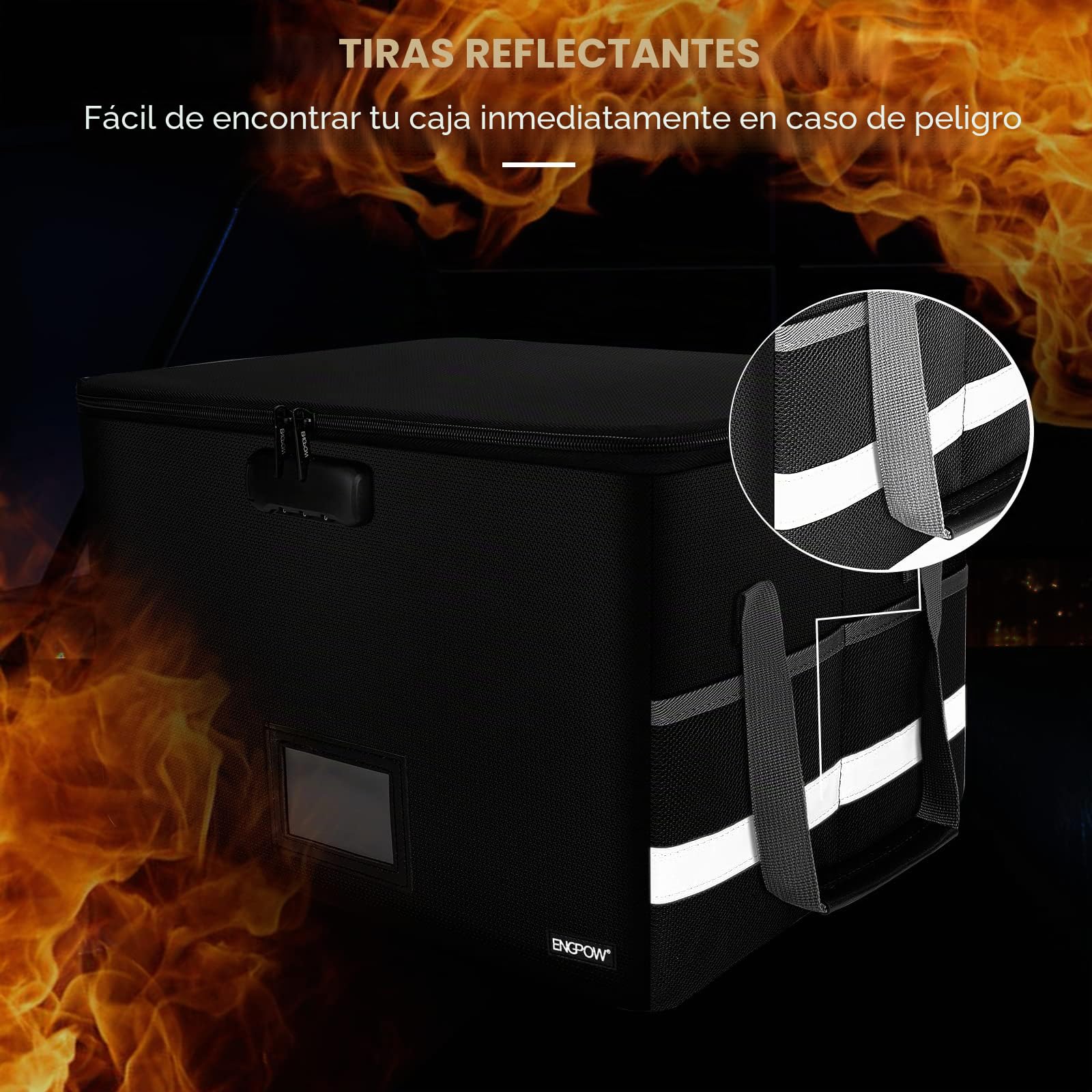 ENGPOW Caja de documentos ignífuga de 39,5 x 34 x 25,5 cm, caja de almacenamiento de archivos con cerradura, plegable, organizador de archivos con tapa, portátil, caja de seguridad para colgar