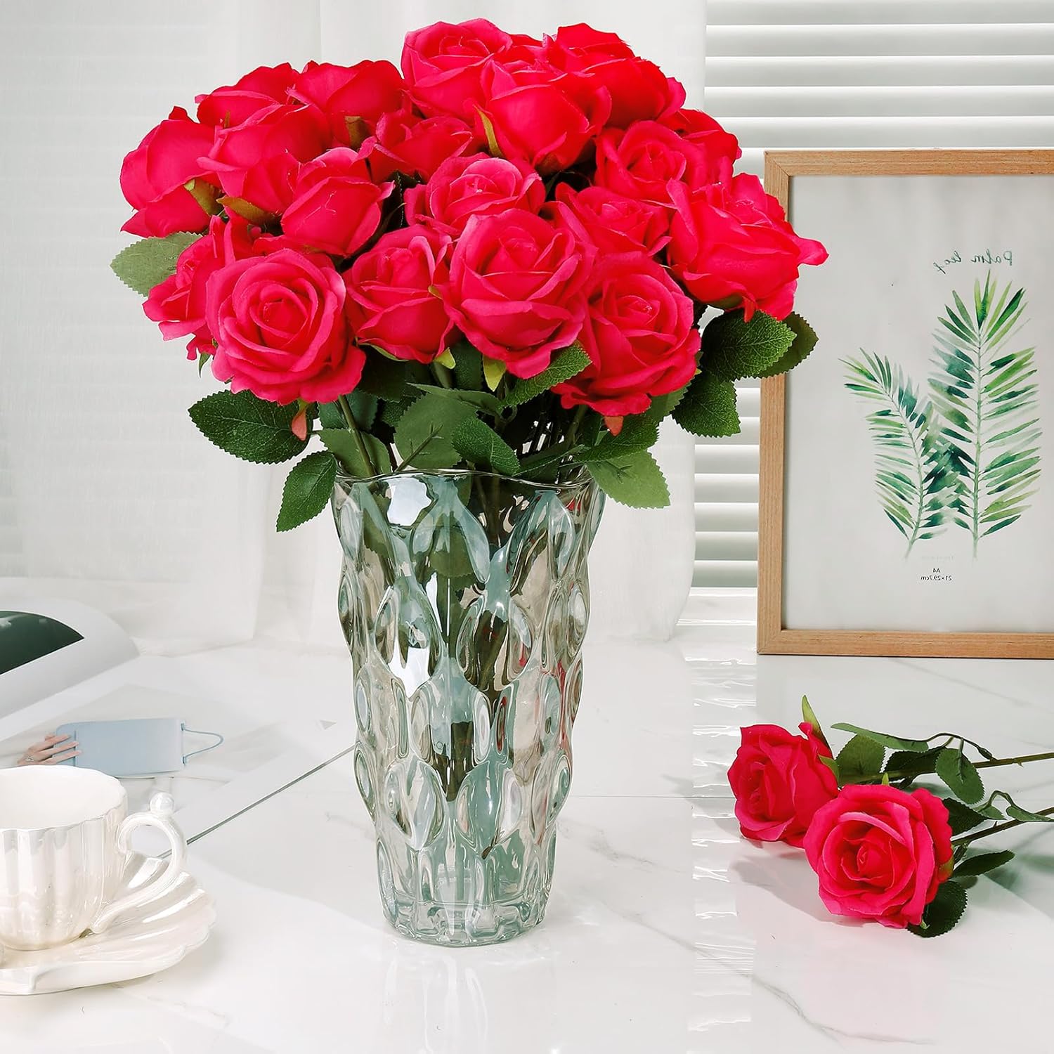 80 Pcs Roses Artificial Flowers, Silk Red Artificial Flowers Petals Long Stem Roses for Wedding Bouquet Home Party Decor - Image 5