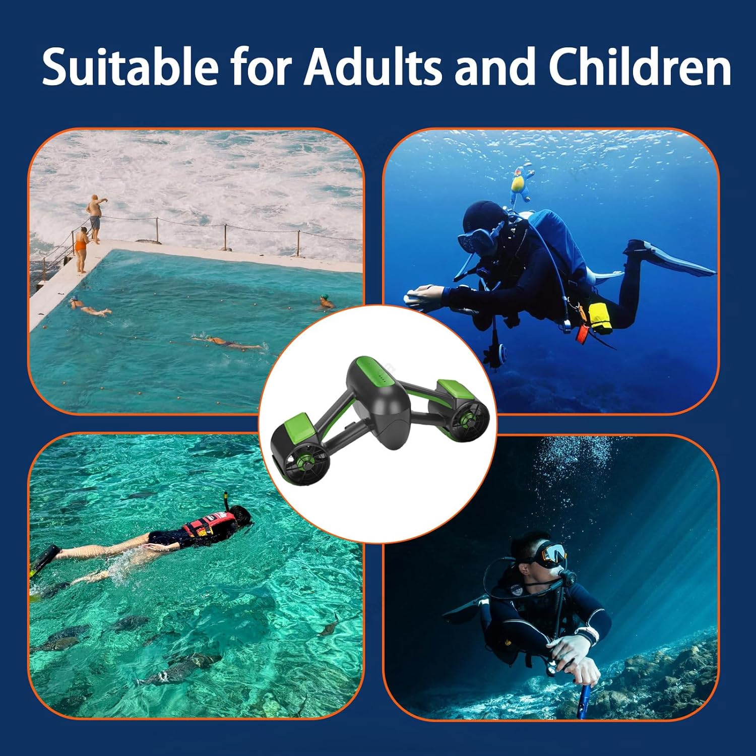 Sea Scooter,Underwater Scooter Dual Motors 2 Gear Speed 4.47mph 60 Mins 164ft Pool Diving Snorkeling Water Scooter with Low Battery Alarm,for Adults