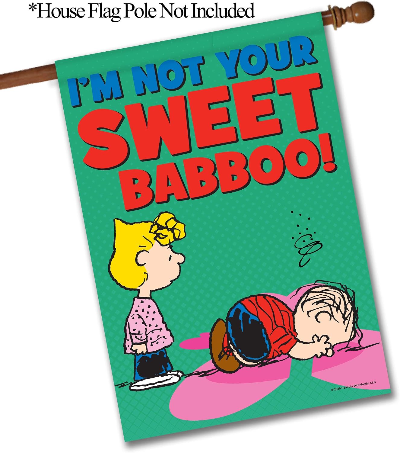 Flagology.com, Peanuts®, Peanuts® Not Your Sweet Babboo – House Flag 28" x 40", Officially Licensed Peanuts®, Valentine's Day