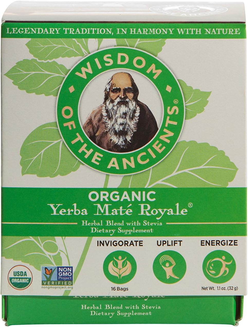 WISDOM OF THE ANCIENTSOrganic Yerba Maté Tea Bags, Royale, 1.1 oz