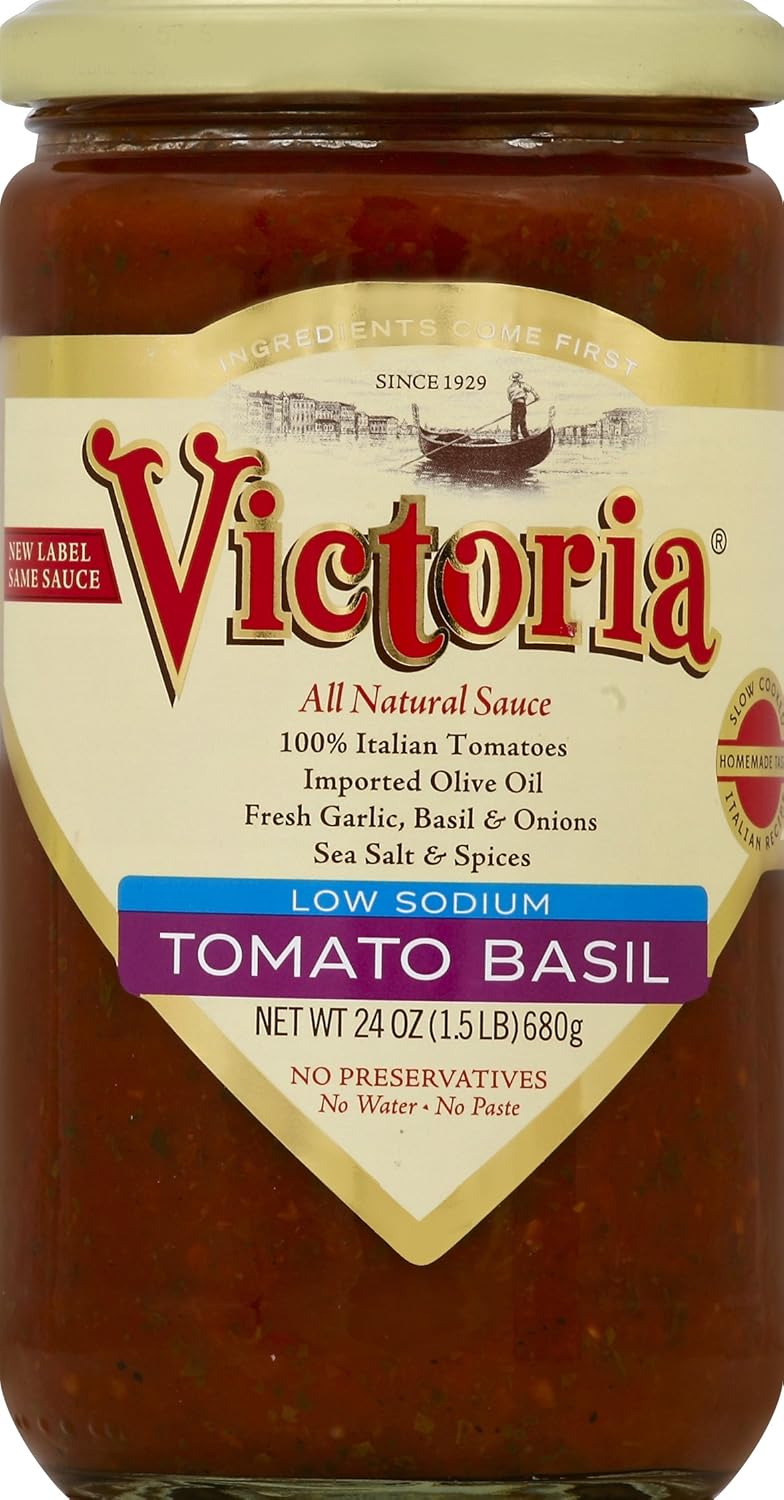 Victoria Low Sodium Tomato Basil Sauce, 24Ounce (Pack of