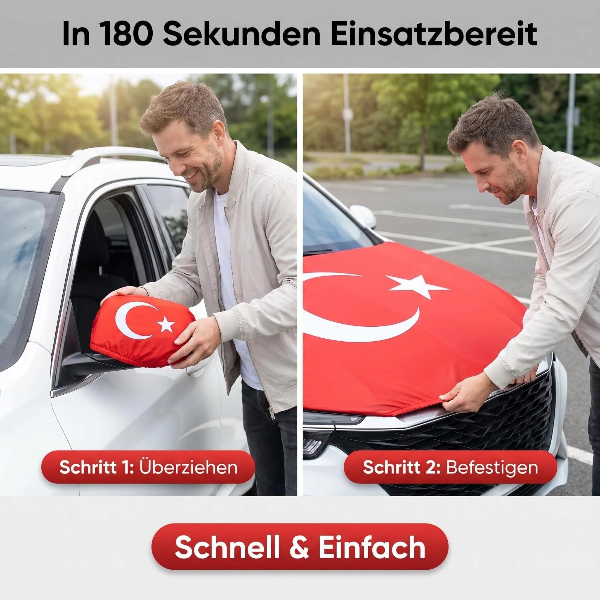 Türkei Flagge für Auto und 2 Spiegelfahne, Fanartikel Türkei mit Türkische Flagge Design,Türkei Flaggentag Fanartikel Auto, Bayrak Autospiegel Fahne, Überzieher Hülle für Motorhaube