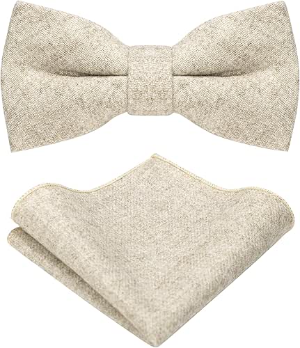 RBOCOTT Wool Pre-tied Bow Tie and Pocket Square Set for