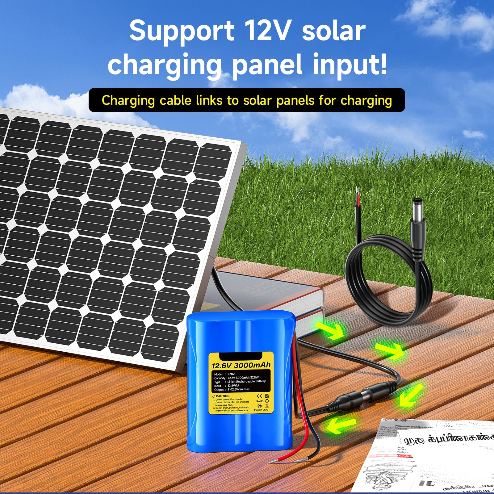 CITYORK 12.6V DC 3000mAh wiederaufladbarer Lithium-Ionen Akku für Solar Paneele, CCTV-Kameras, Camcorder, LED-Streifenlichter, MP3-Player, DIY-Projekte und mehr