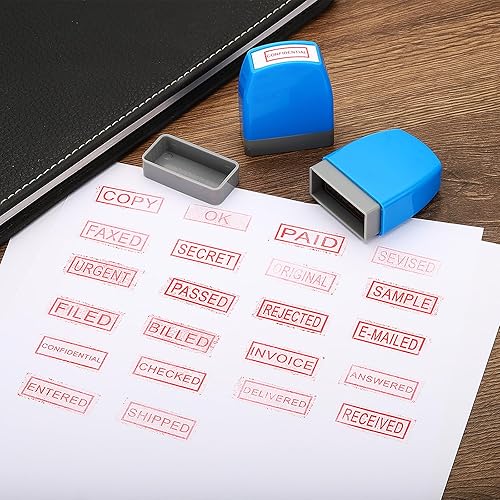 Miniatura 6 de PATIKIL Sello autoentintado, sello de oficina de tinta roja, sello de mensaje preentintado, sello de negocios recargable, estilo 1, azul