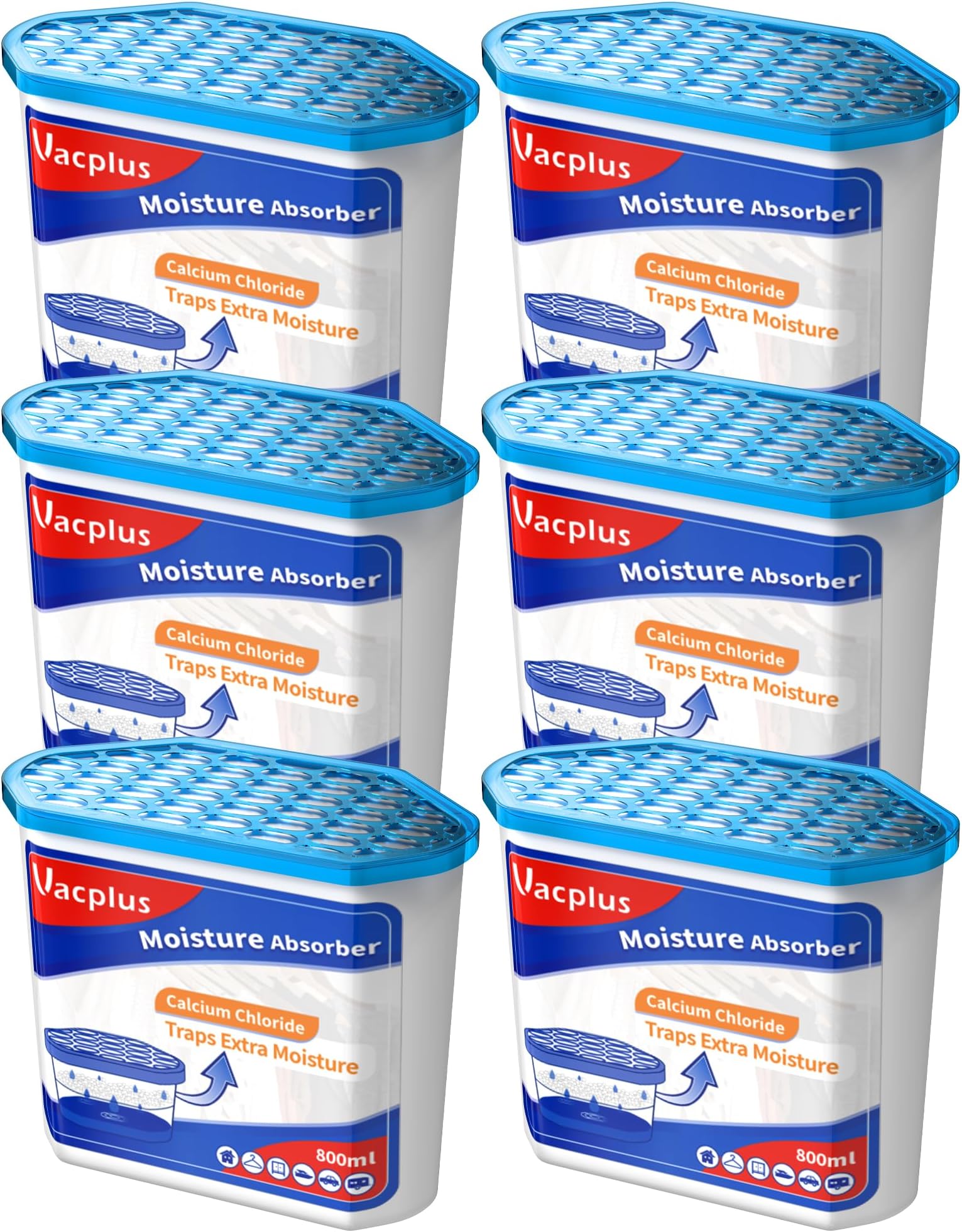 Vacplus Moisture Absorbers 6 pack, Portable Humidity Absorber Boxes for Your Bathroom, Closet & Car, Dehumidifier with Fragrance Free, 16.0 Oz