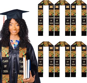 Shyyween 6 Pcs Class of 2026 Kente Graduation Stole Sash African American Stole Sash for International Kente Student Black Girl Grad Party Events