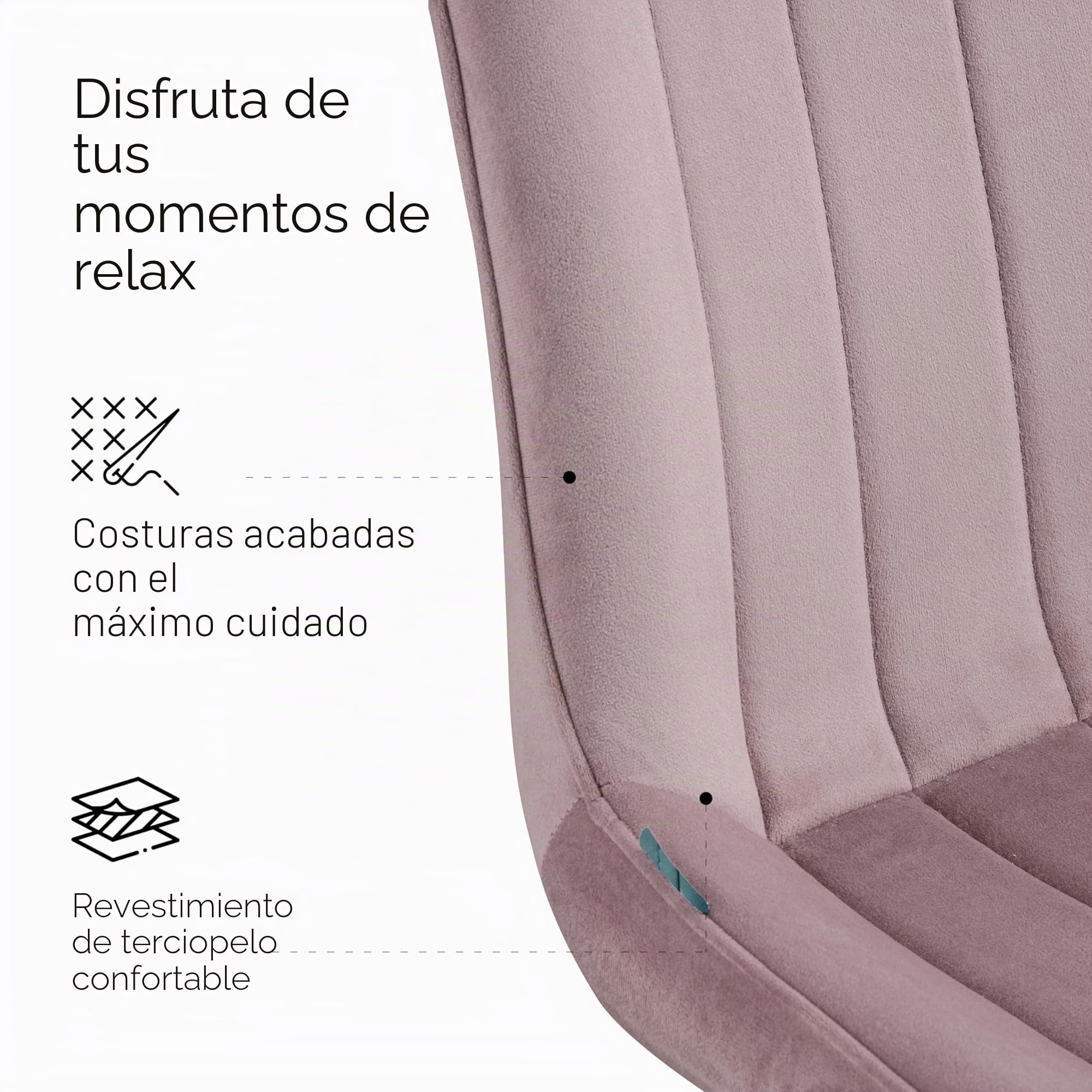 Baroni Home Silla Moderna de Terciopelo y Patas de Acero Negro, Sillón de Salón, Dormitorio, Comedor, Rosa Polvo, 1 unidad, 53x86x44 cm