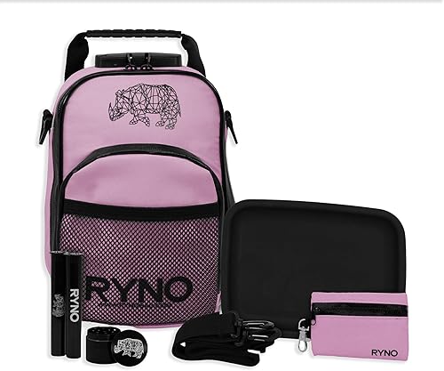 RYNO BAG Bolsa de viaje a prueba de olores con cerradura de combinación, funda unisex resistente al agua, kit de viaje 6 en 1 sin olor (rosa)