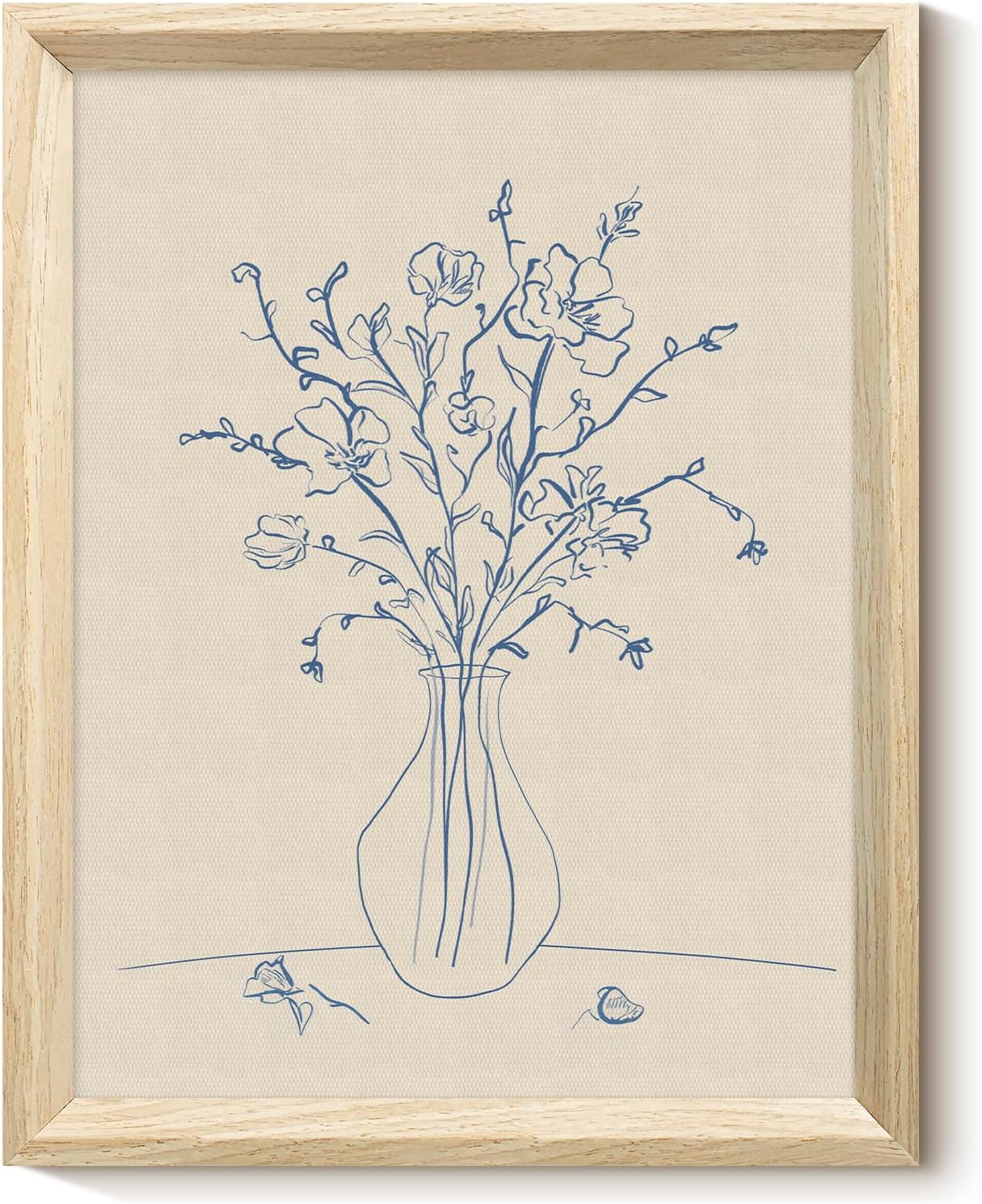 VIYYIEA Blue Floral Botanical Sketch Wooden Framed Wall Art, Minimalist Line Art…