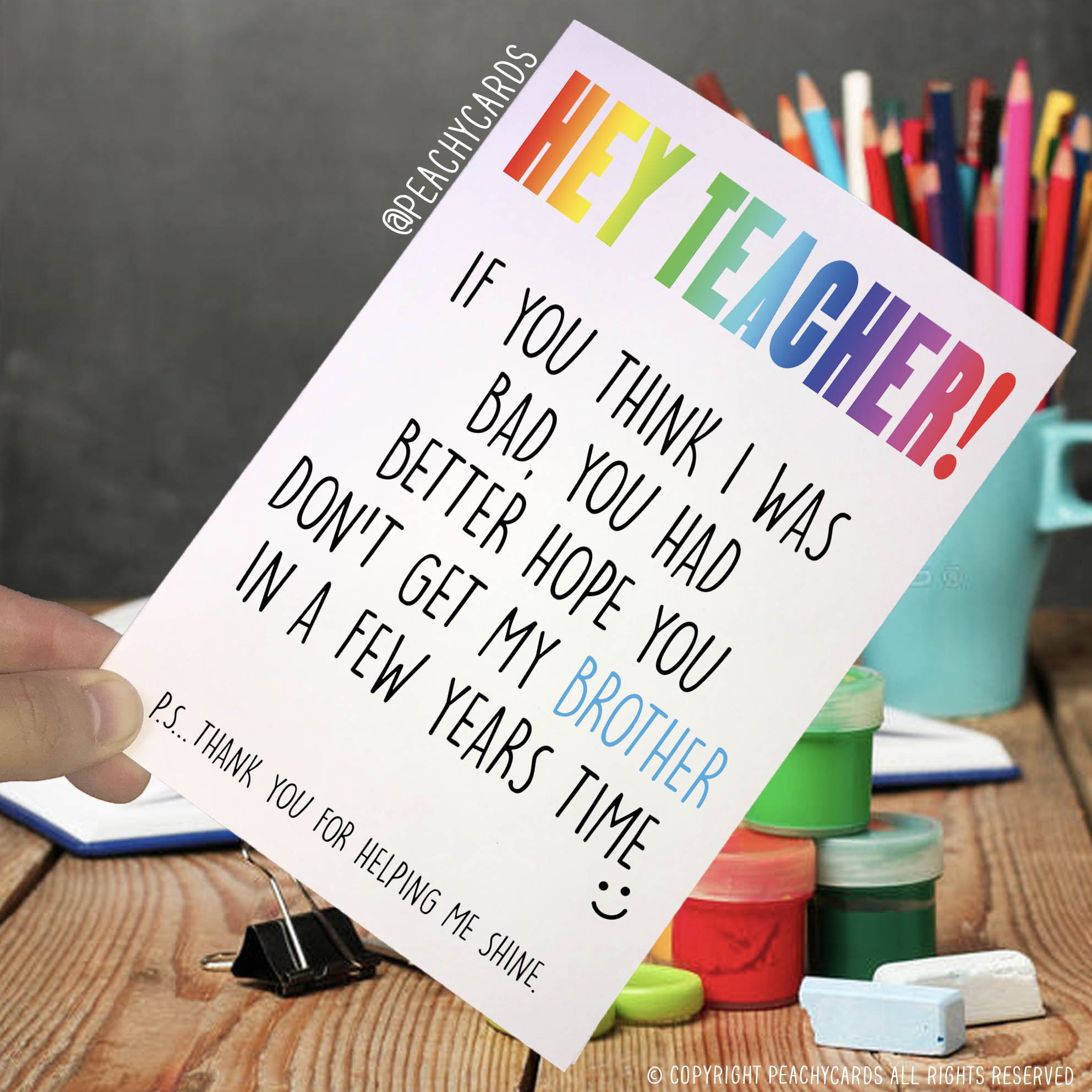 Funny Teacher Cards, Card for Teacher, End of Term Teacher Card, Thank You Card, Thank You for Helping Me Shine, Humour Card, Laughs PC206