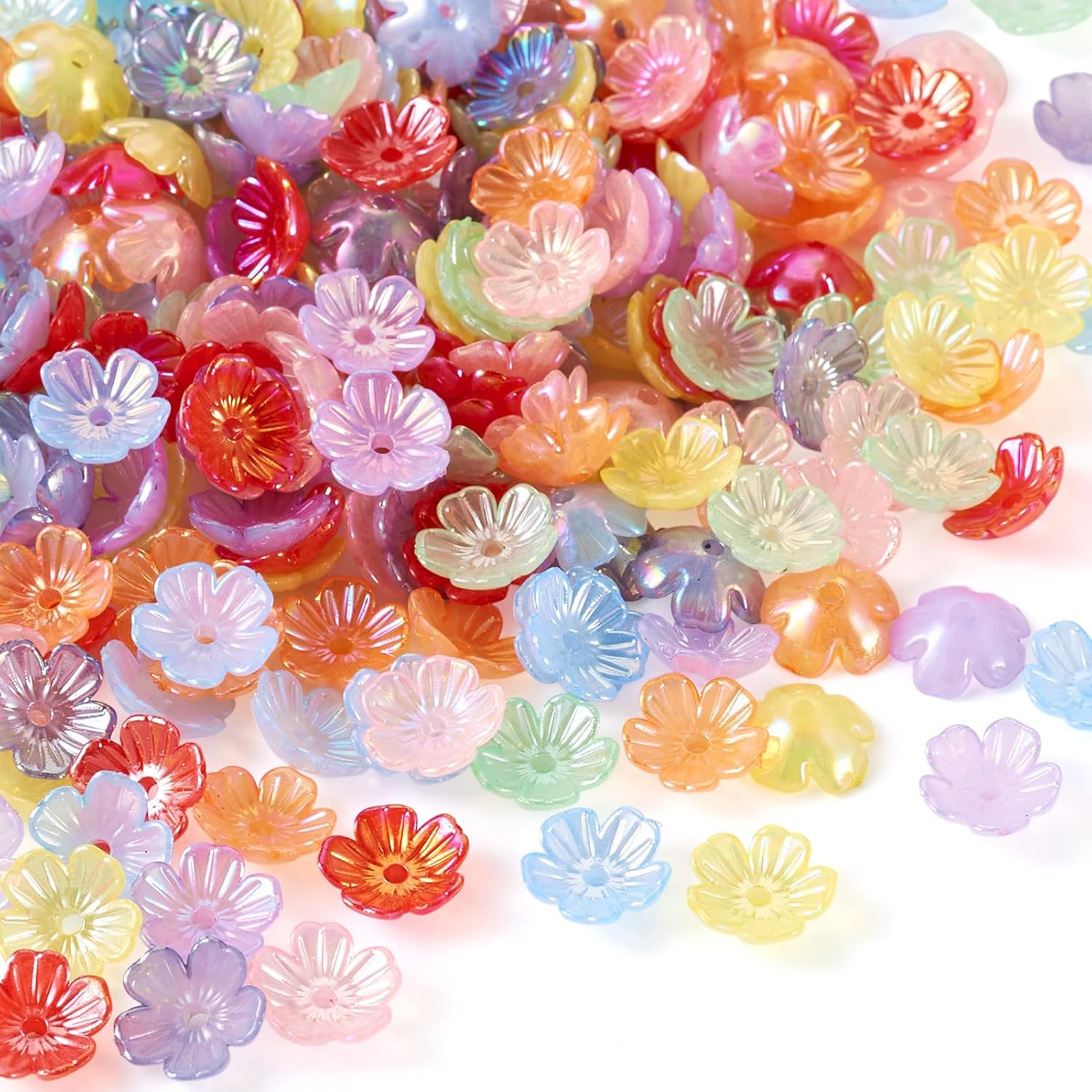 Cheriswelry 280Pcs Acrylic Bead Caps 5-Petal Flower Bead Caps Colorful Floral Loose Spacer Beads End Caps 10x4mm for Bracelet Earring Necklace Jewelry Making DIY Supplies - Image 7