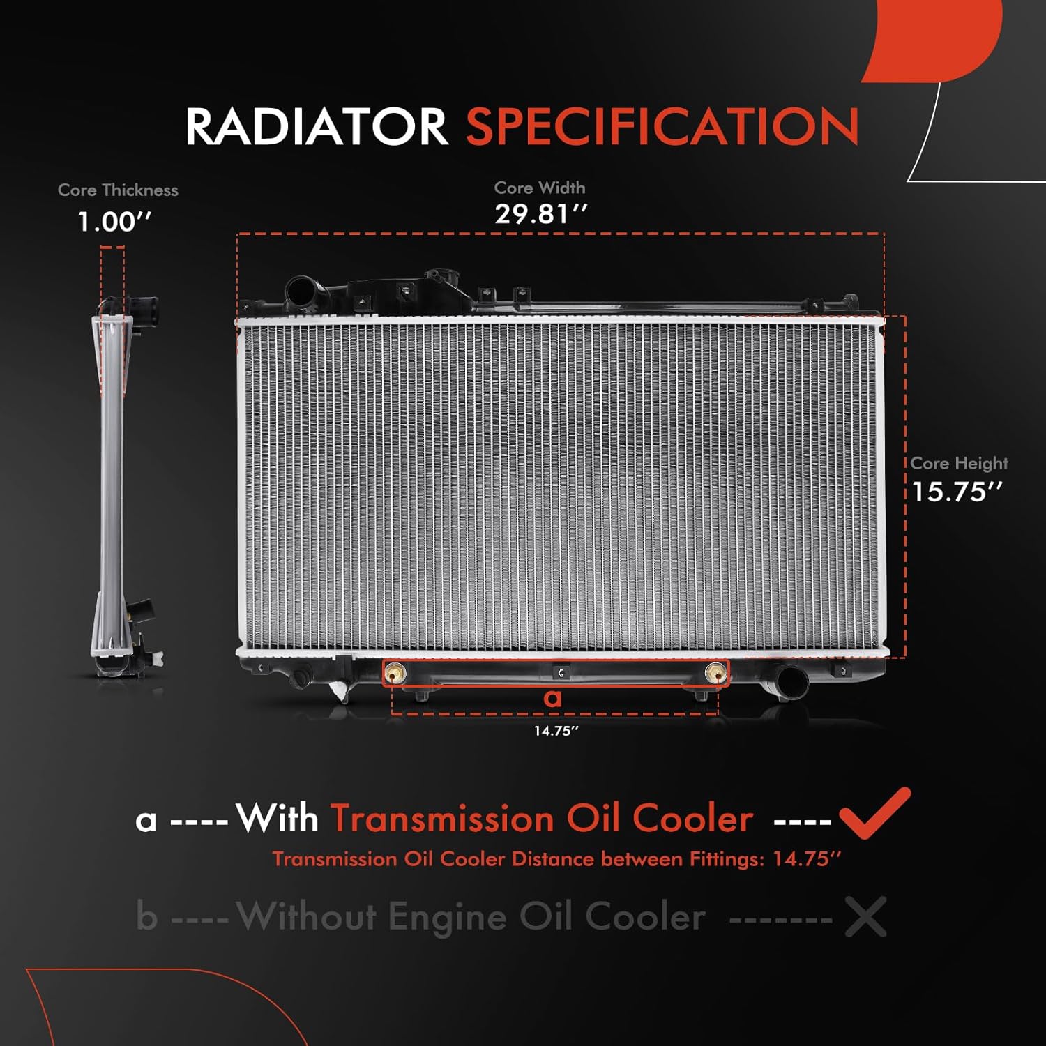 A-Premium Engine Coolant Radiator Assembly with Transmission Oil Cooler Compatible with Lexus SC430 2002 2003 2004 2005 2006 2007 2008 2009 2010, Automatic Transmission, Replace# 1640050280, 8012575