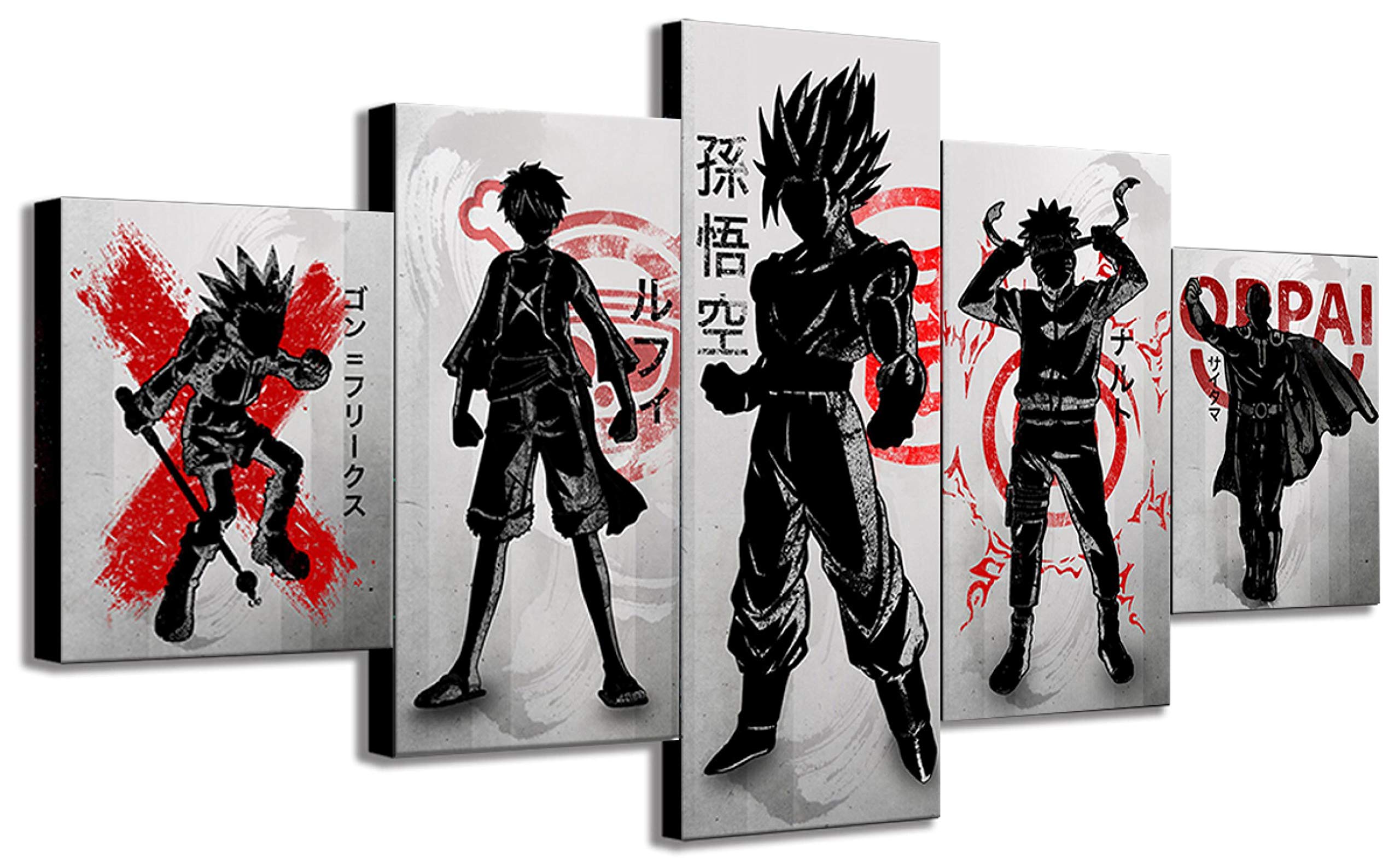 Tableau Naruto Toile 5 Pièces Avec Cadre Sasuke Anime Impression sur Toile Photos pour Salon Chambre décorations pour la Maison(Avec Cadre 80x150cm)