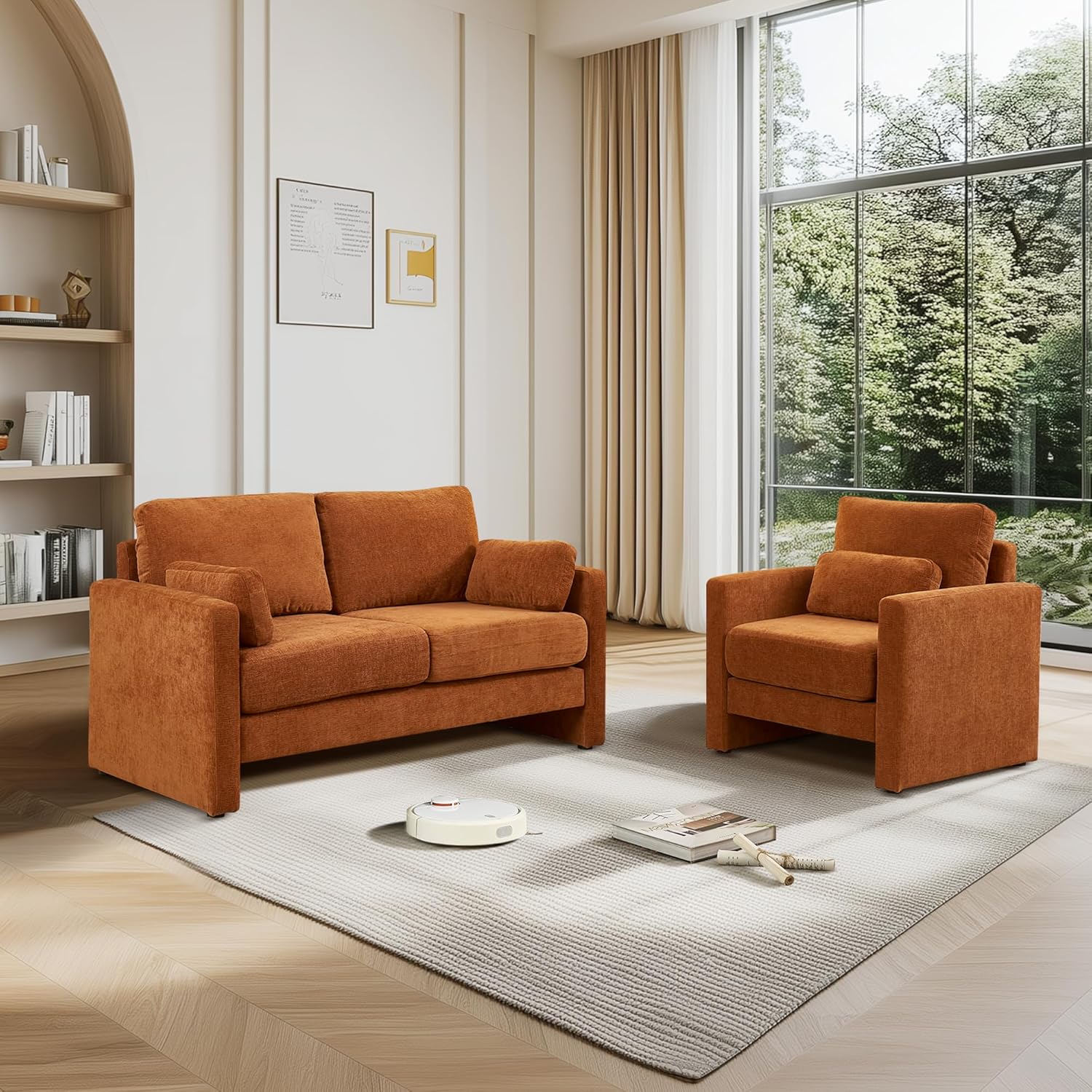 58.7" Modern Loveseat Sofa, Soft Chenille Fabric Love Seat Couch, 2 Seater Comfy Upholstered Leisure Sofa Loveseat Couches with 2 Waist Pillow for Living Room, Bedroom, Office